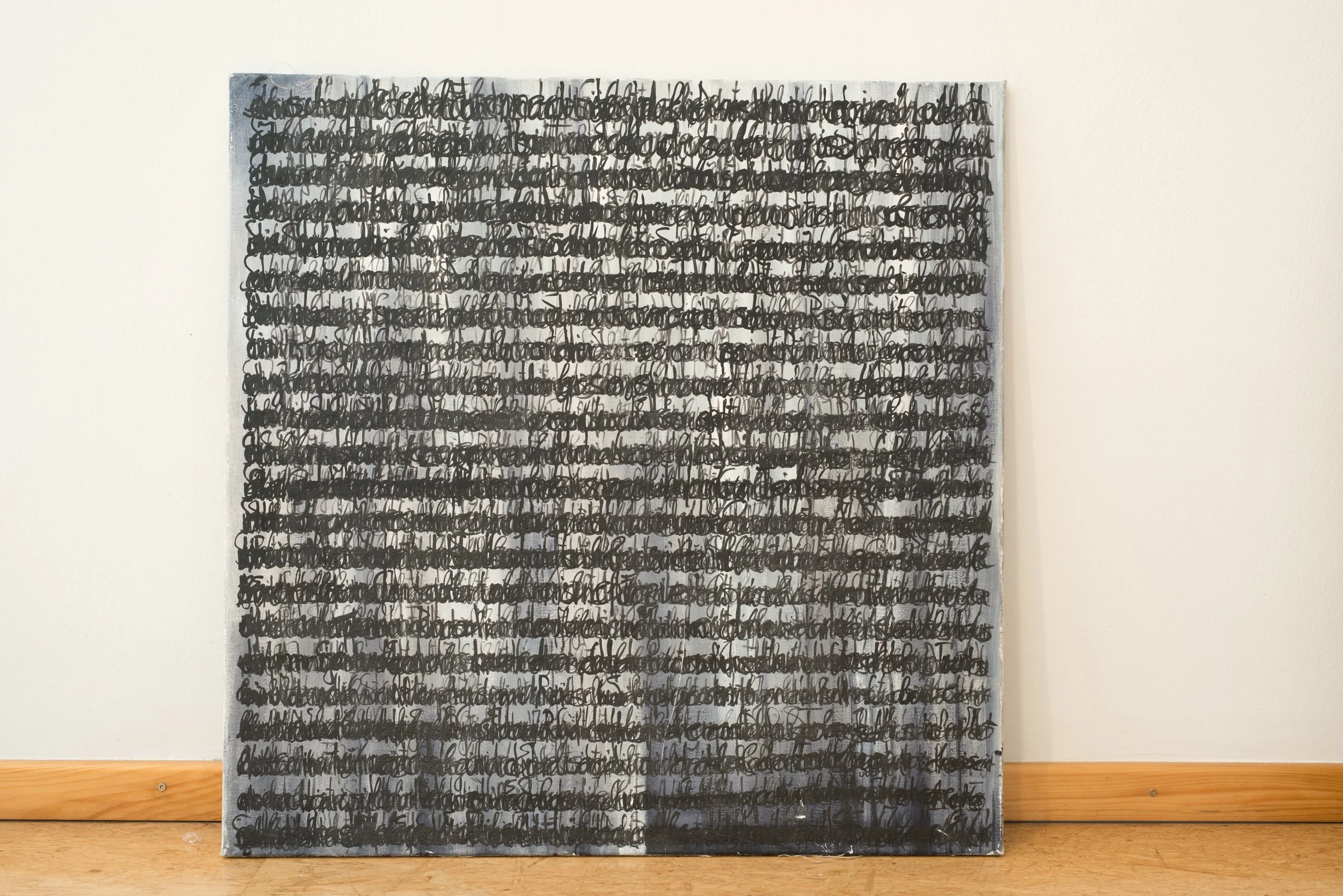 Kunstwerk, Wandbild aus der Serie Schriftbilder, Acryl auf Leinwand, Kunsthaus Köflach, von Düsseldorfer zeitgenössischem Künstler Eduard Winklhofer