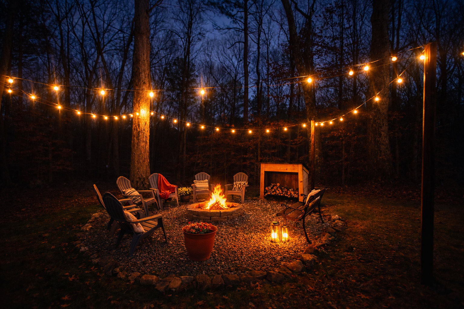Outdoor fire pit and seating at LakePoint Stays near Lake Allatoona, perfect for relaxing after tournament games