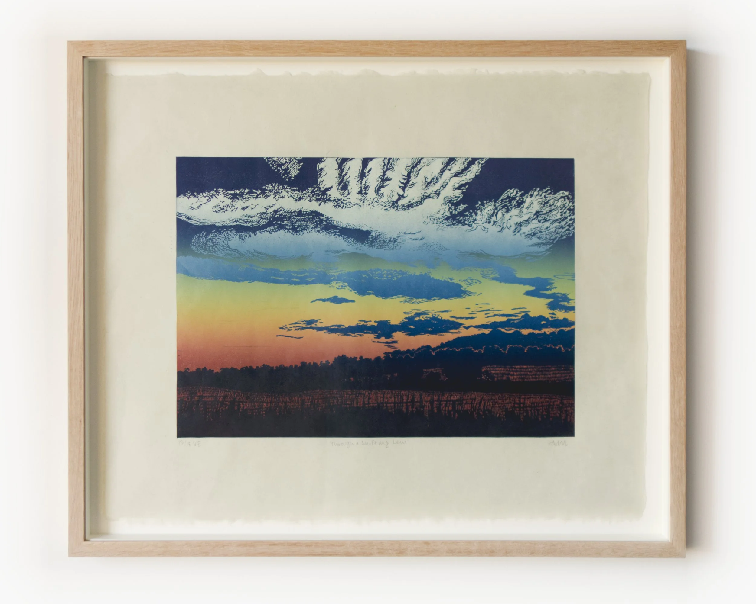 Through a Shifting Lens, 2025 
Limited Varied Edition of 18 
Lino Print on Kitakata Green Awagami Washi 36gsm 
43x52cm