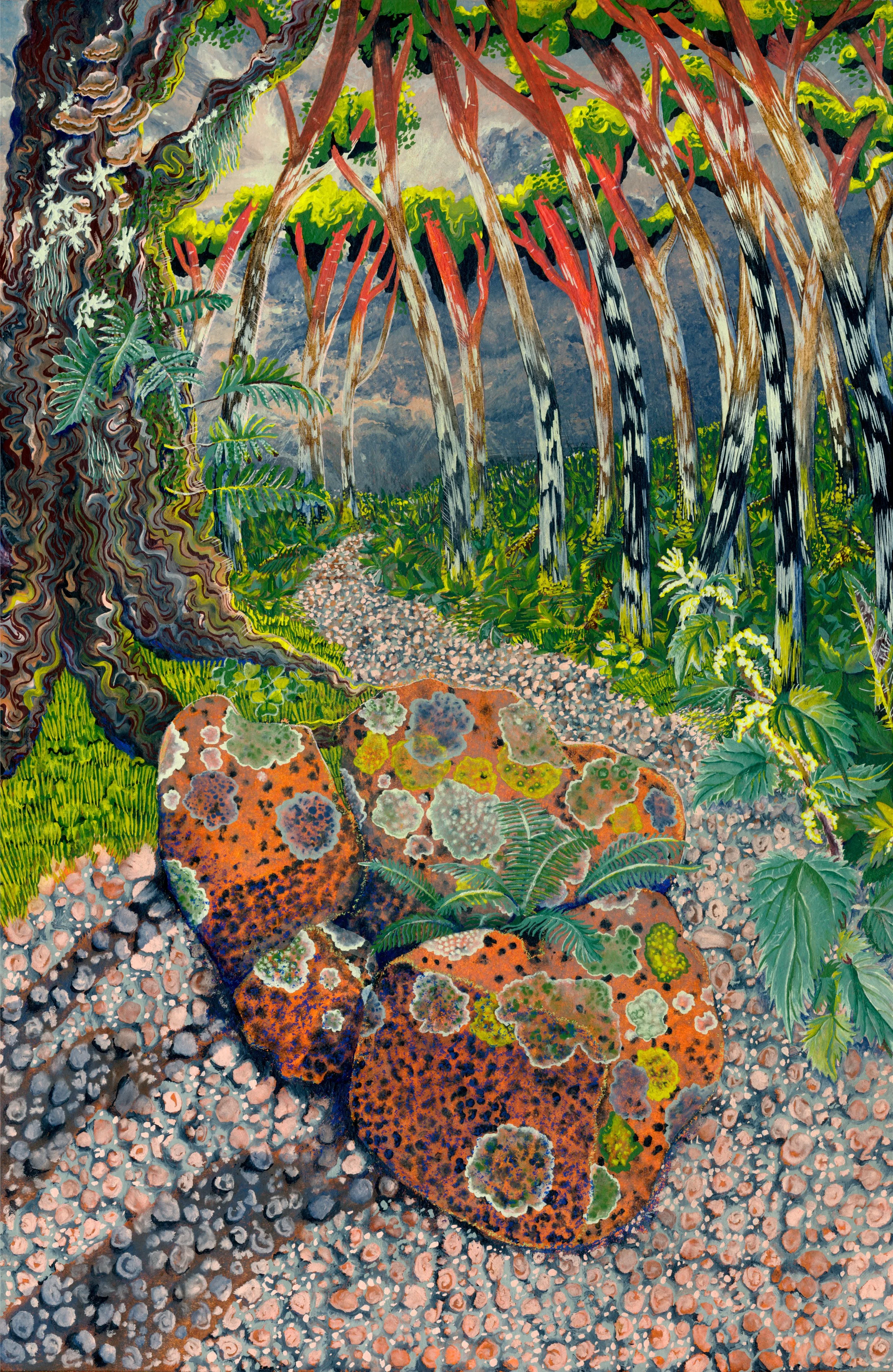 Ancestral Walks, 2024 
Gouache and Foraged Fungi Watercolour on 
Recycled Cotton Rag 
32.4x21cm 
Sold