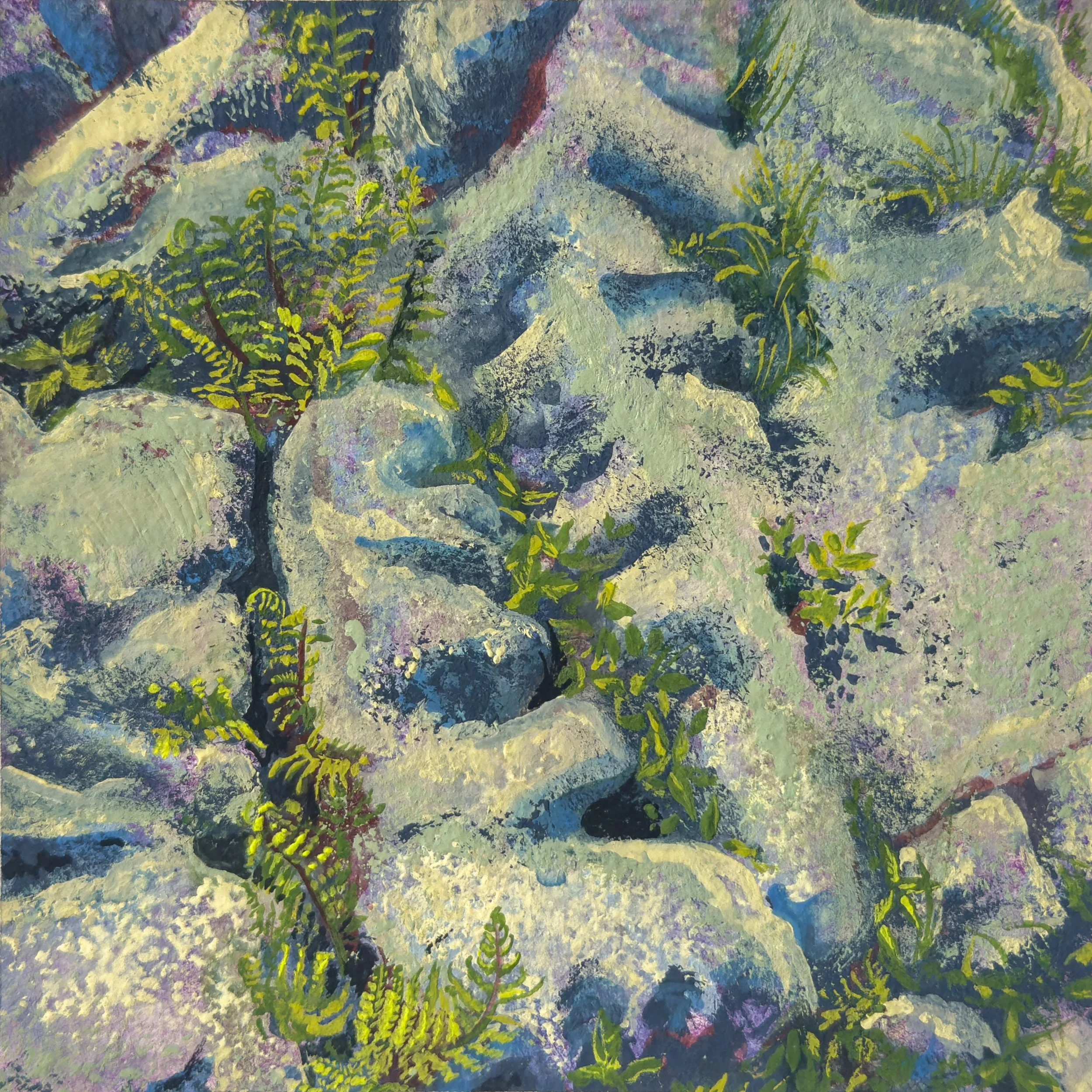 Saxicolous IV, 2025 
Gouache and Foraged Fungi Watercolour on 
Recycled Cotton Rag 
9x9cm 
Sold