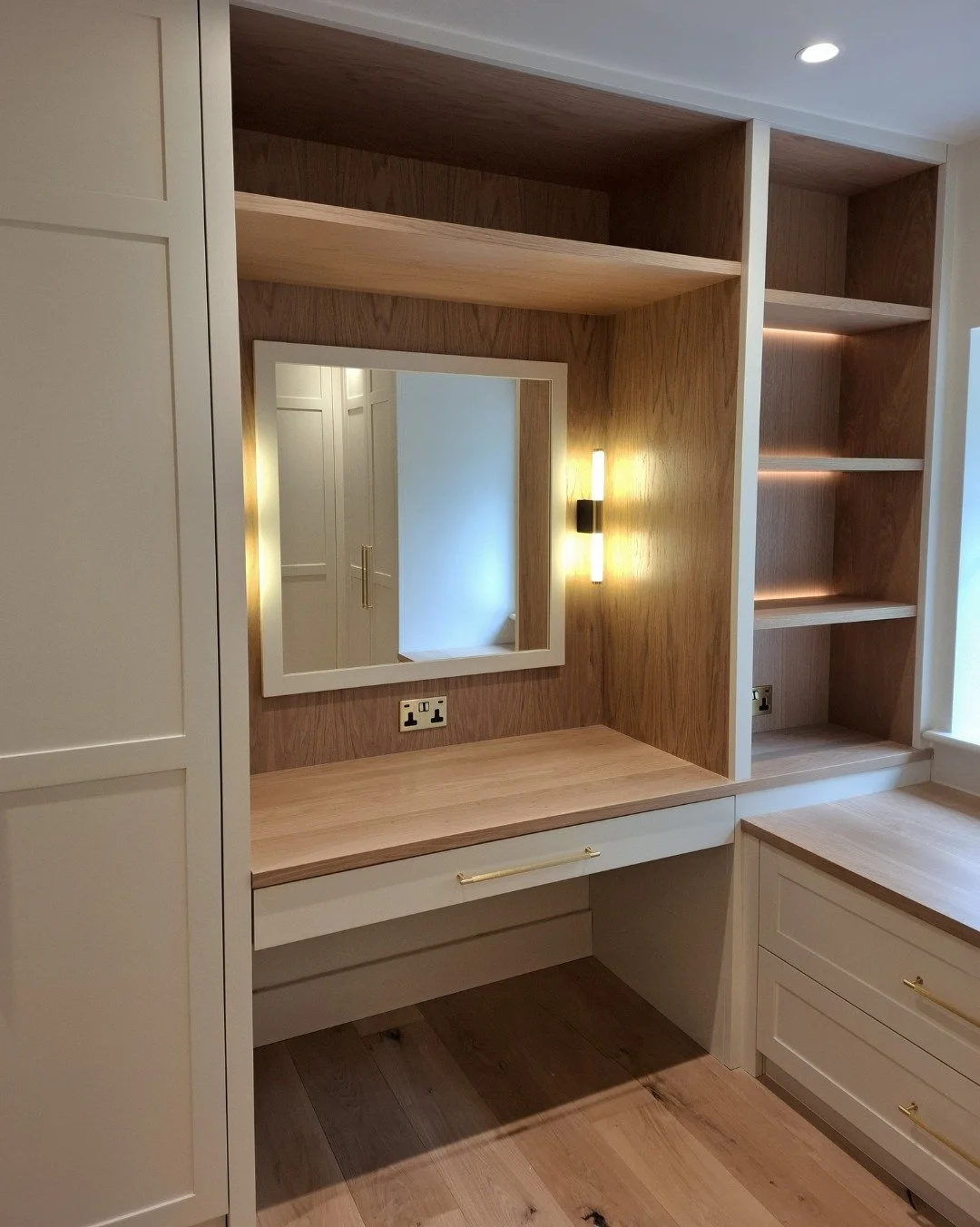 This could be your new favourite place to be. The ultimate use of space, the most beautiful dressing table set-up. 

A combination of finishes, subtle lighting and openness make this one of our most favourite recent completions. 

Get in touch if you