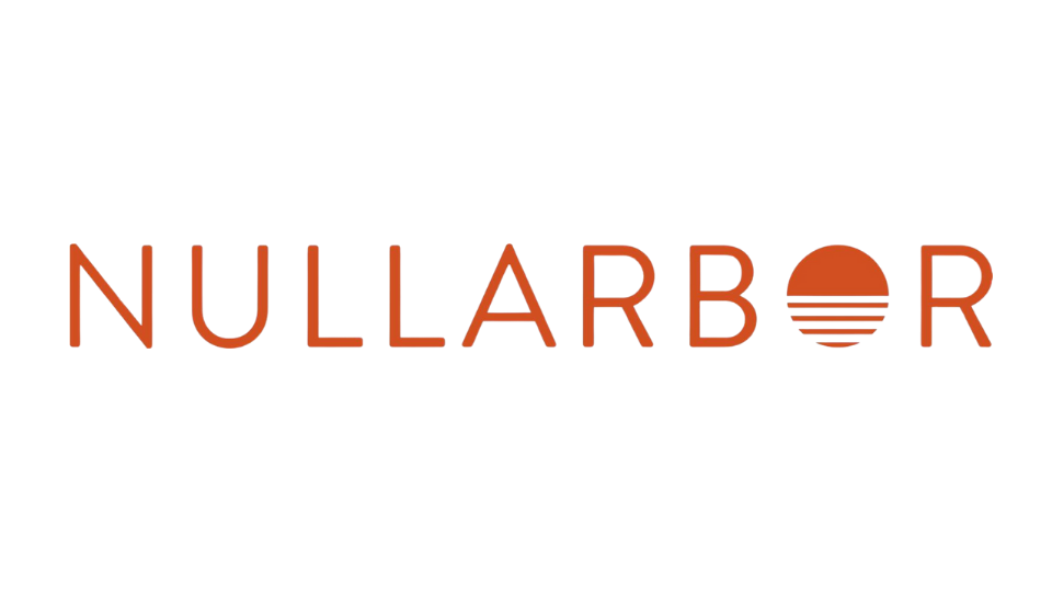 The logo displays the word 'NULLARBOR' in orange letters with a stylized sun and water waves design inside the letter 'O'. Logo of the Nullarbor Watch brand.