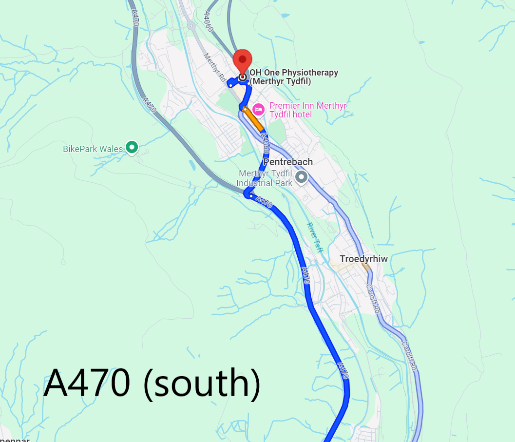 Directions to OH One Physiotherapy from A470 (South)