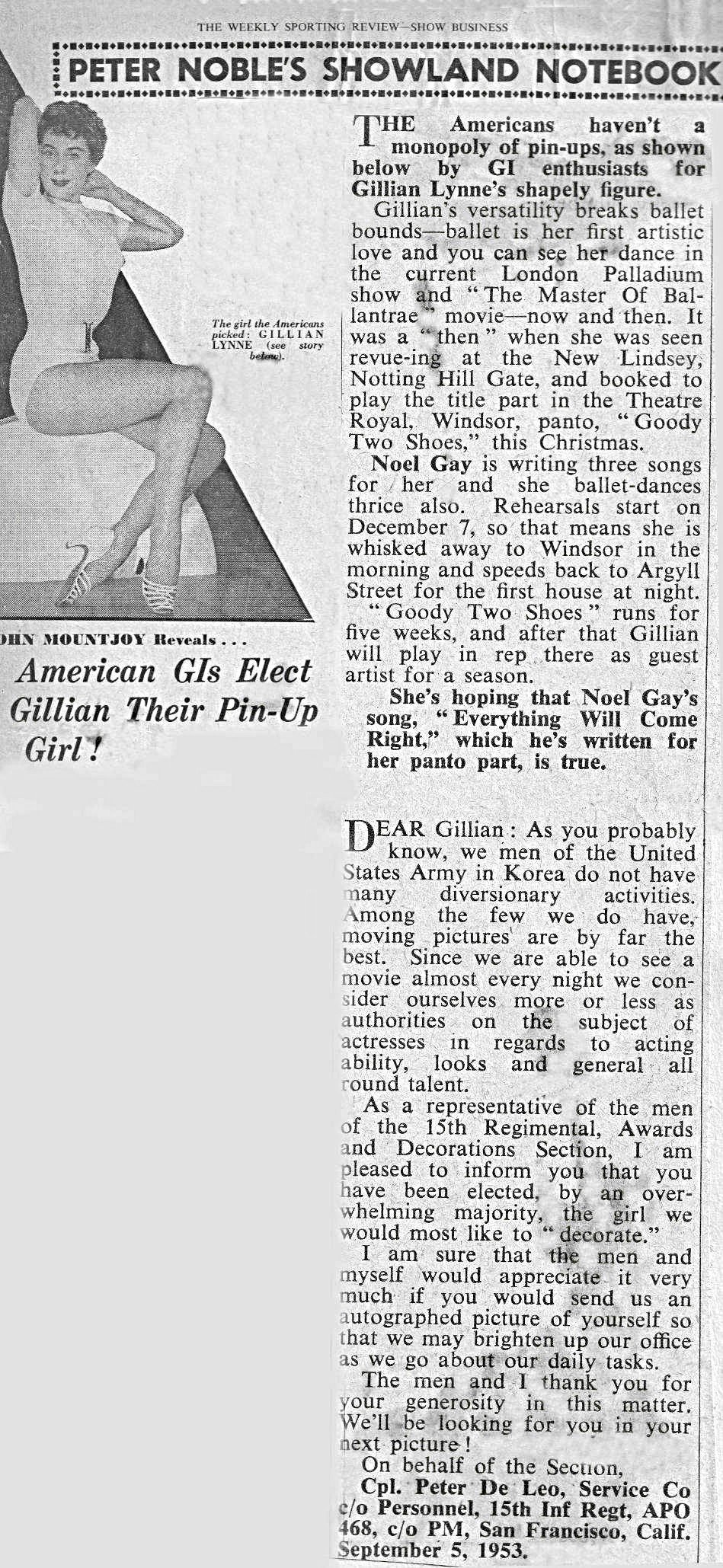 American GIs elect Gillian their pin-up girl