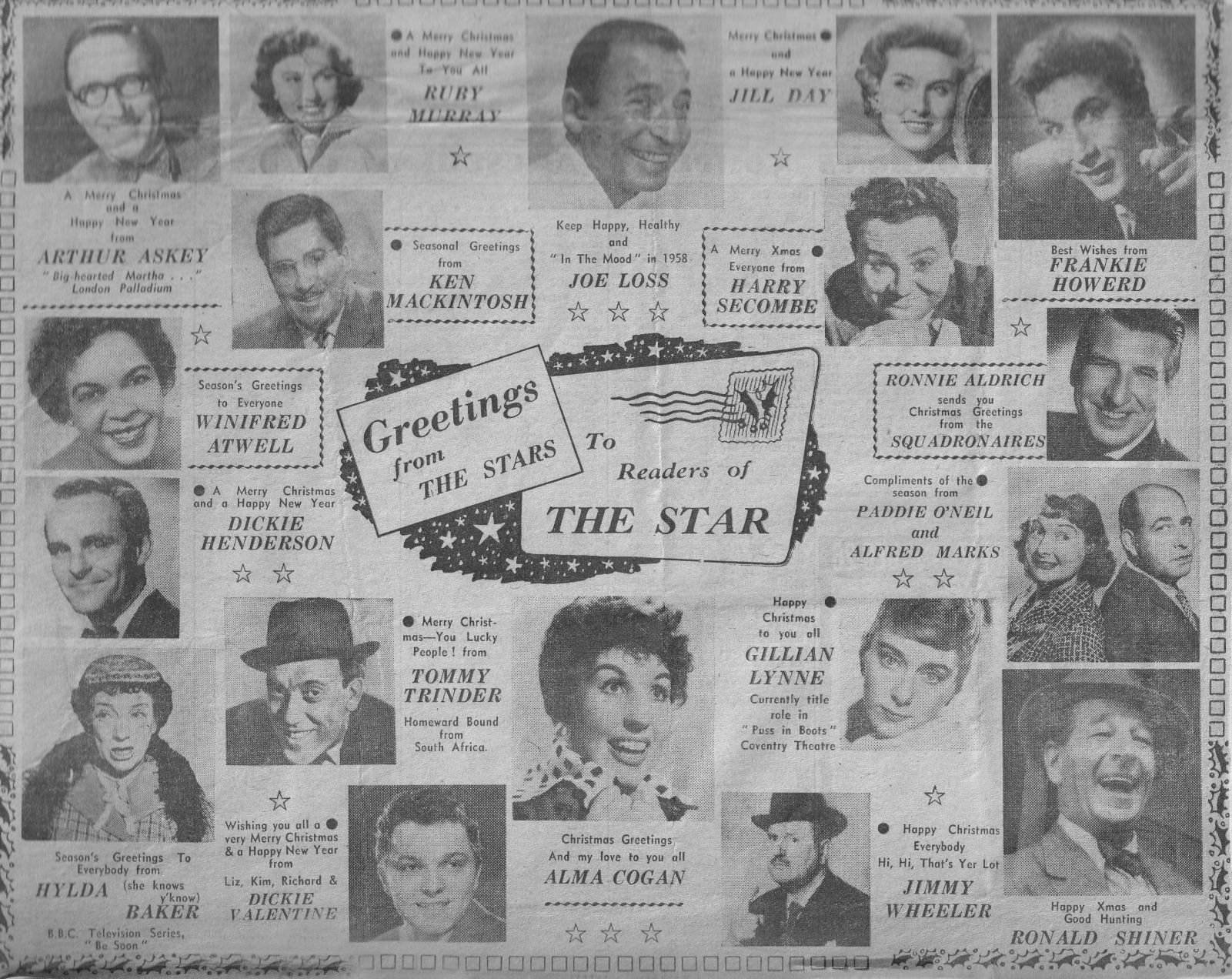 Christmas Greetings from SHOWBIZ STARS of 1957 to readers of The Star