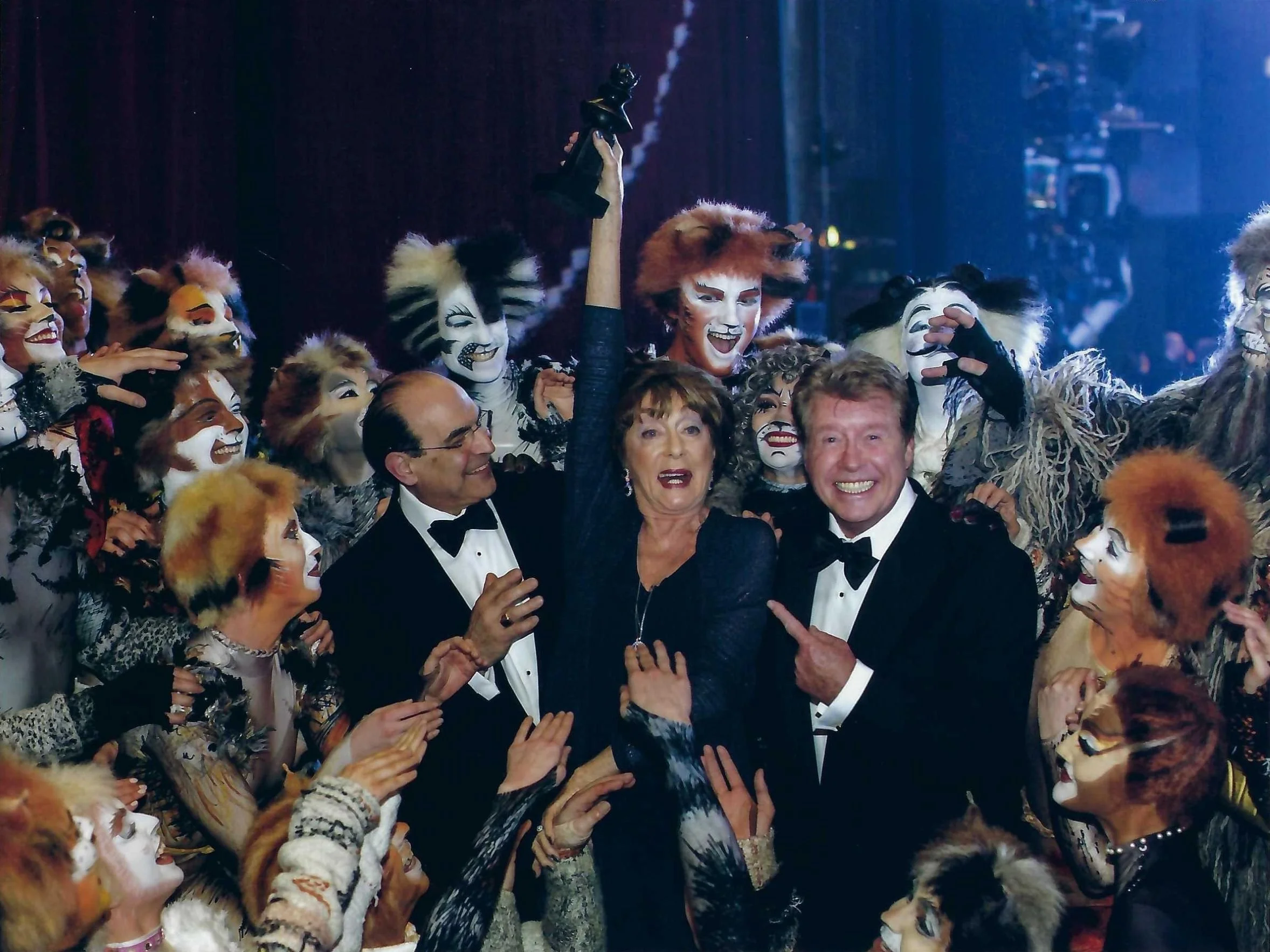 Gillian receiving the OLivier Award in 2013 seen here with David Suchet, Michael Crawford and the Cats Company