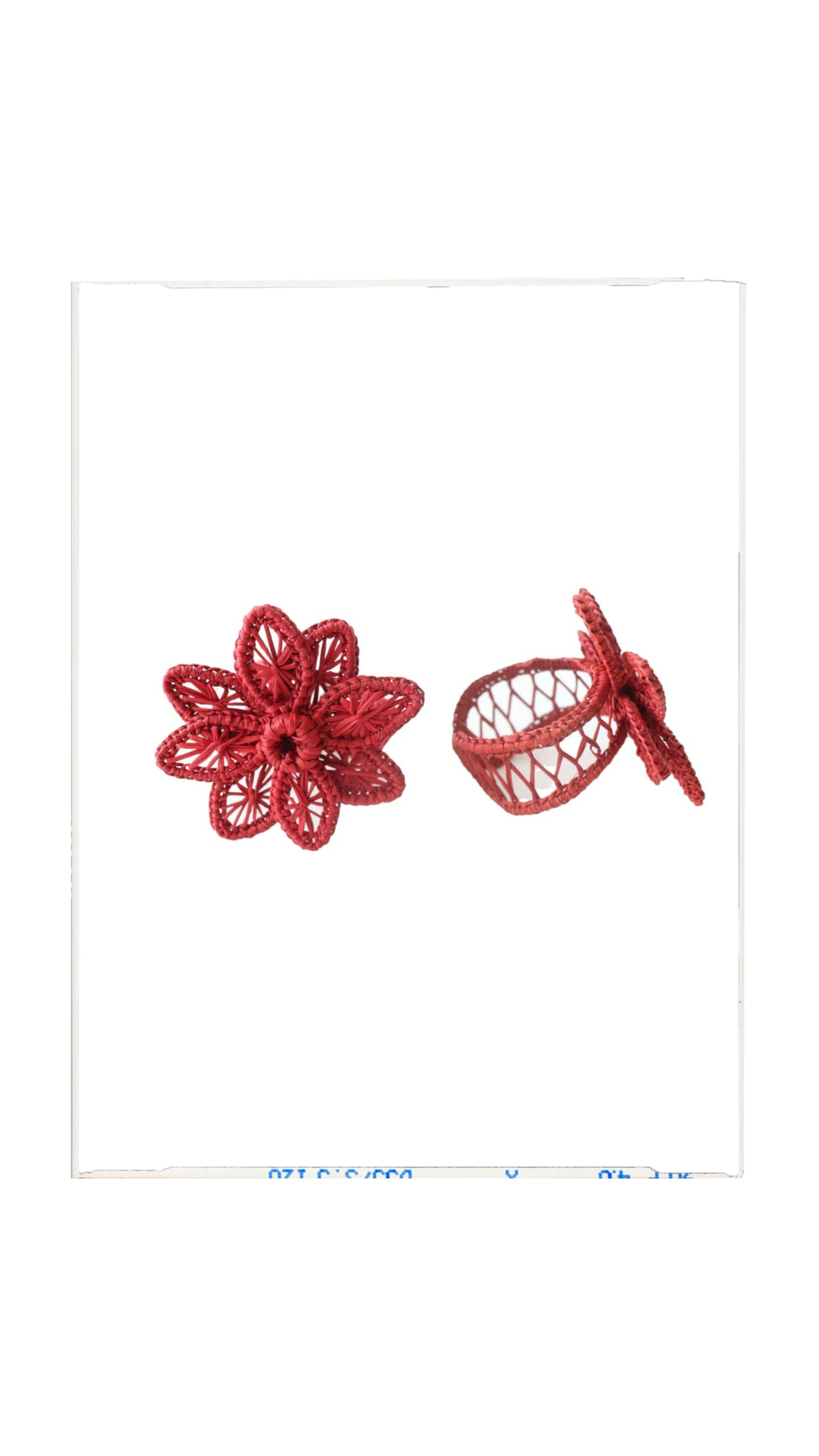 Red Flower Raffia Napkin Rings