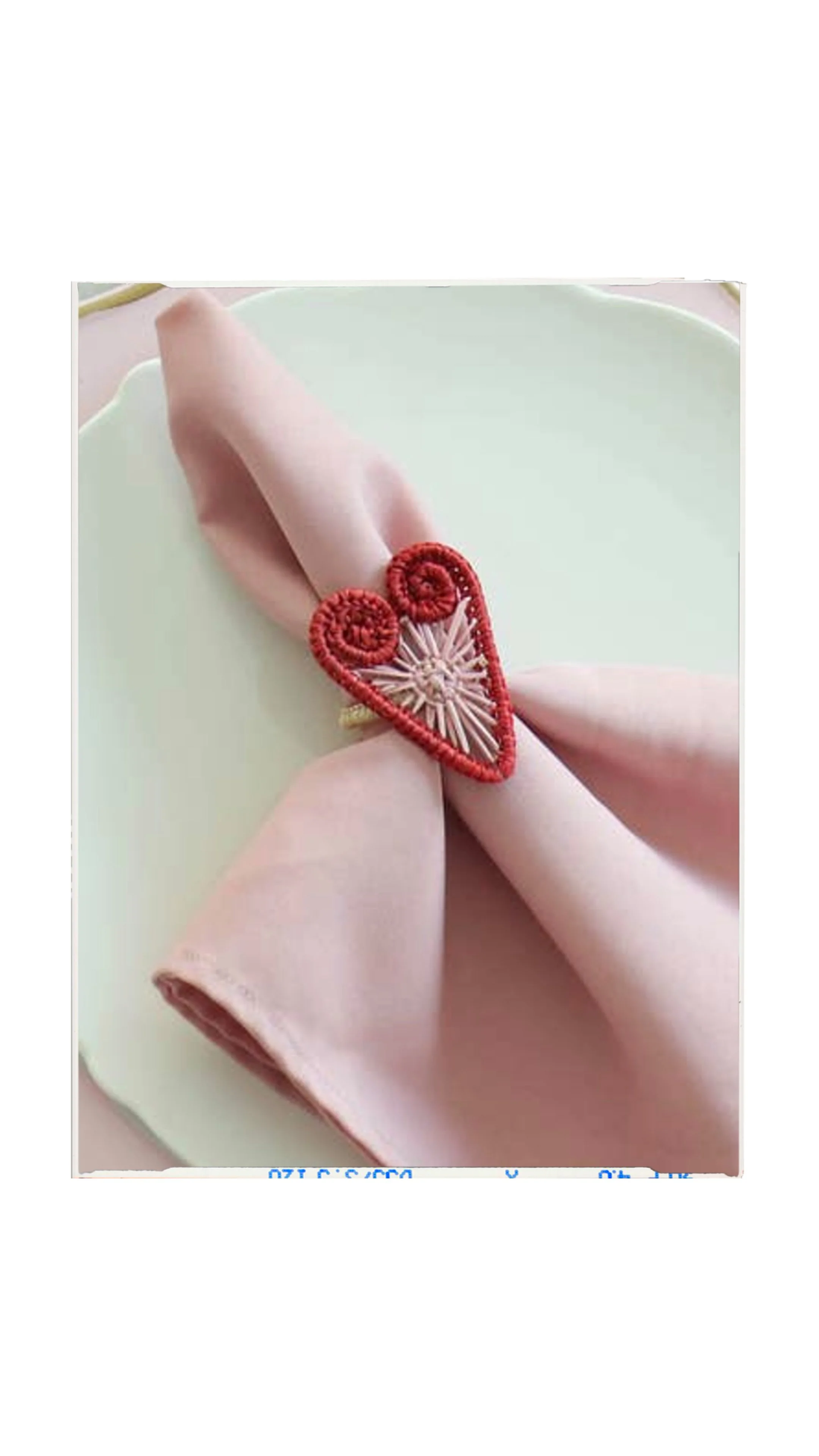 Pink and Red Heart Raffia Napkin Rings