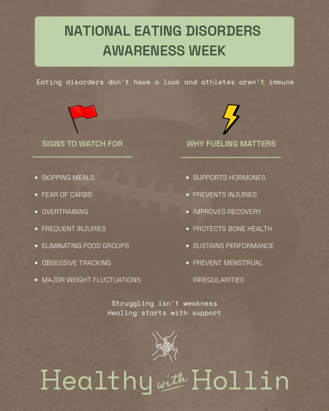 I couldn&rsquo;t let this week go by without shedding light on a topic that I hold near and dear to my heart.

This week is National Eating Disorders Awareness Week. 💙

As a Sports Dietitian, I have worked firsthand with both male and female athlete