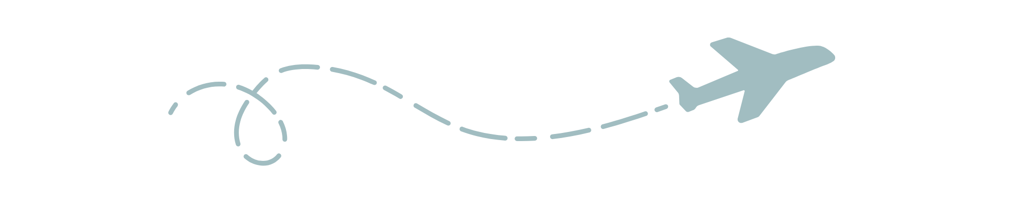 An illustration of a dotted flight path from a planet to an airplane in flight.