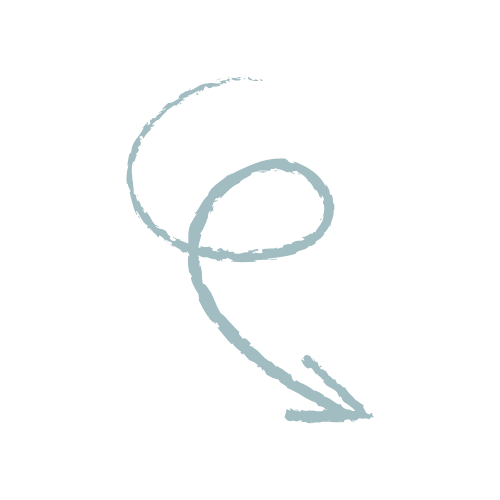 White arrow doodled with a looping tail.