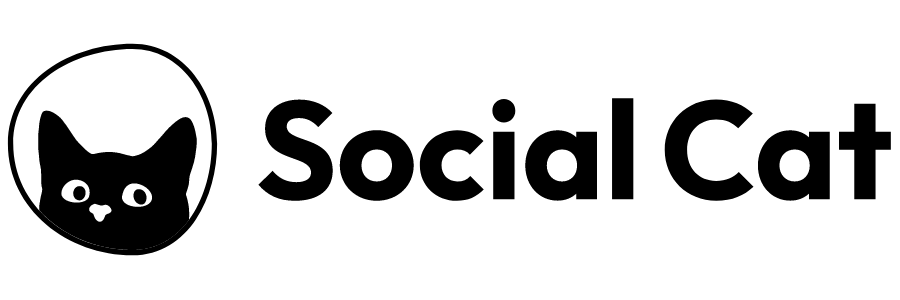 Black cat with a white face, large eyes, and pointy ears inside a circle.