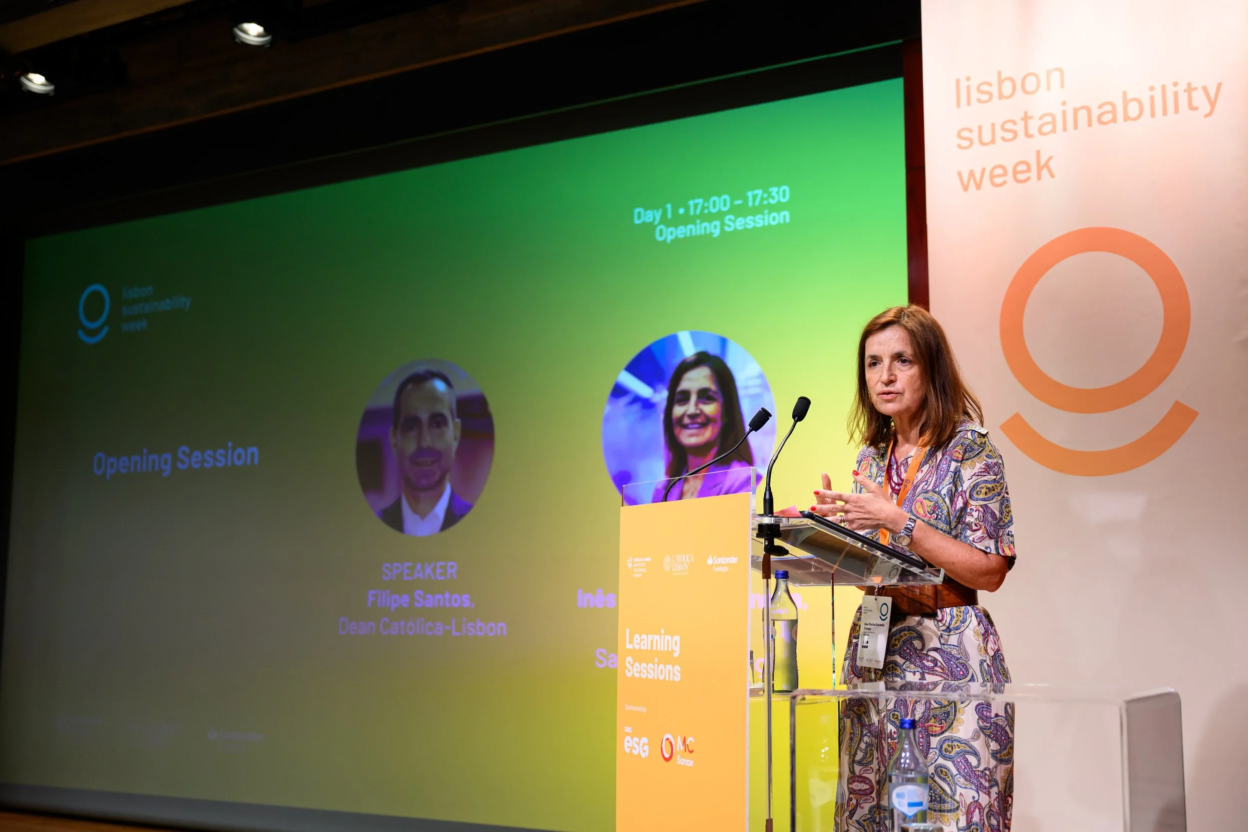Inês Rocha de Gouveia Fundação Santander Portugal Opening Session at Lisbon Sustainability Week by Center for Sustainable Finance at Católica-Lisbon