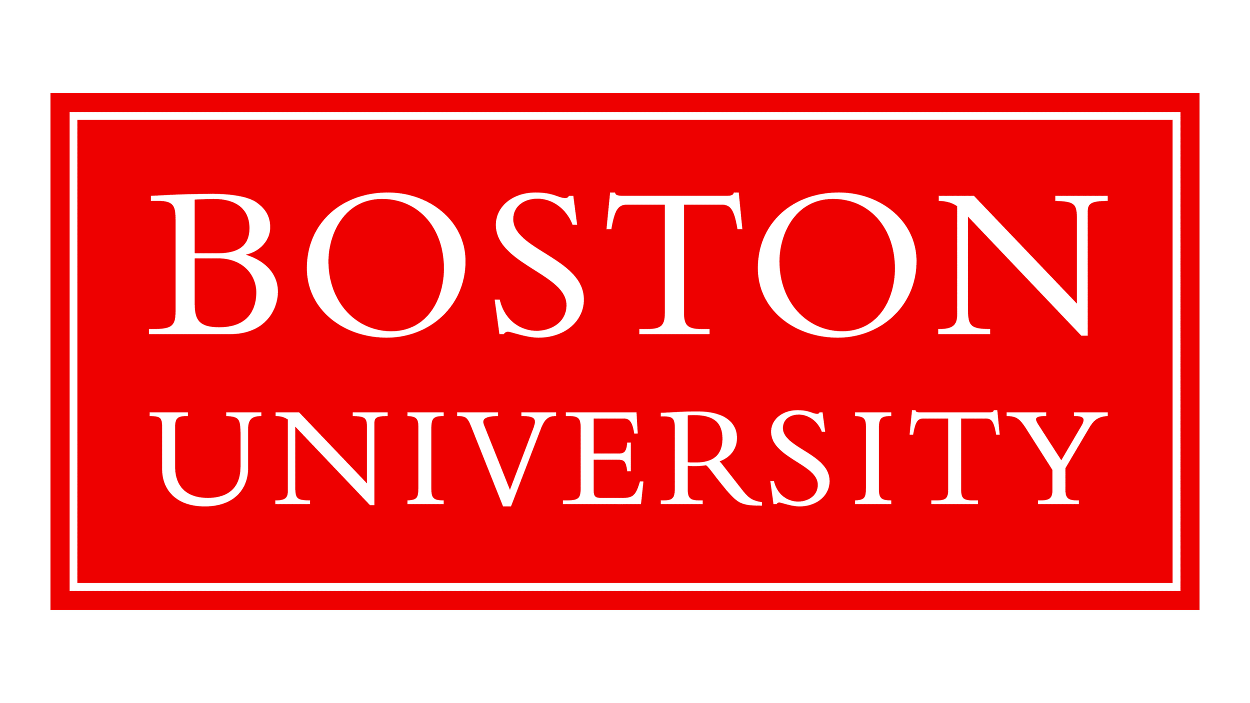 Boston University logo on a red background.