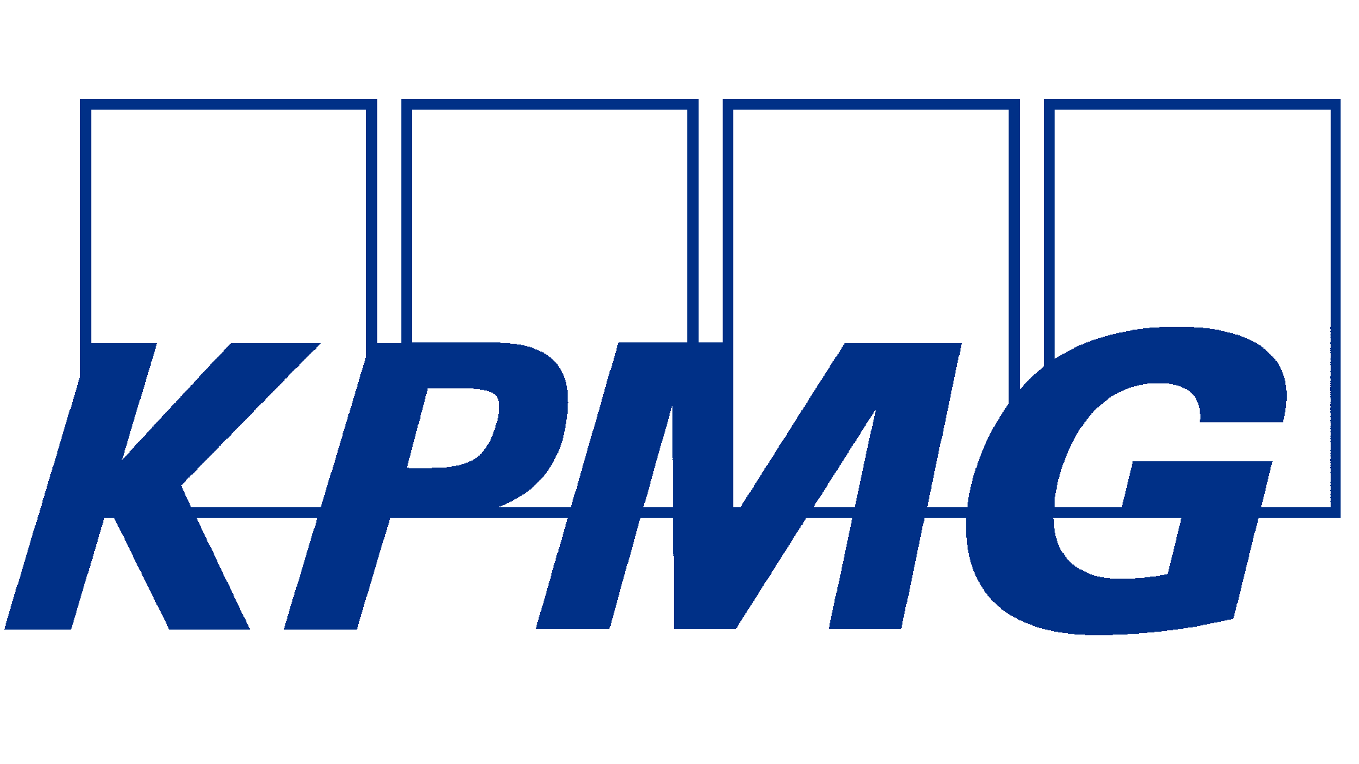 KPMG logo with blue text and square outlines.