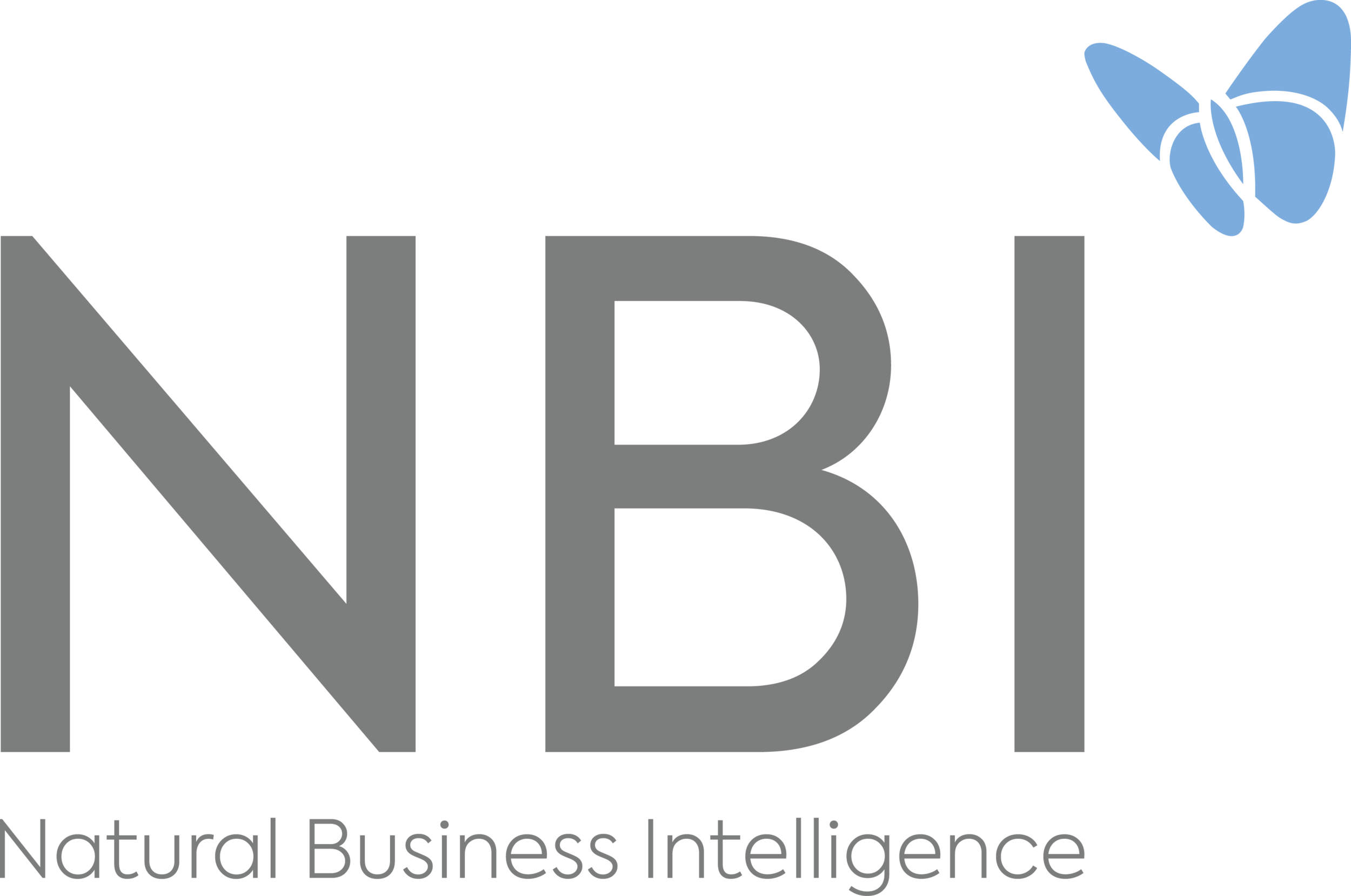 Logo of "NBI Natural Business Intelligence" with a blue butterfly design.
