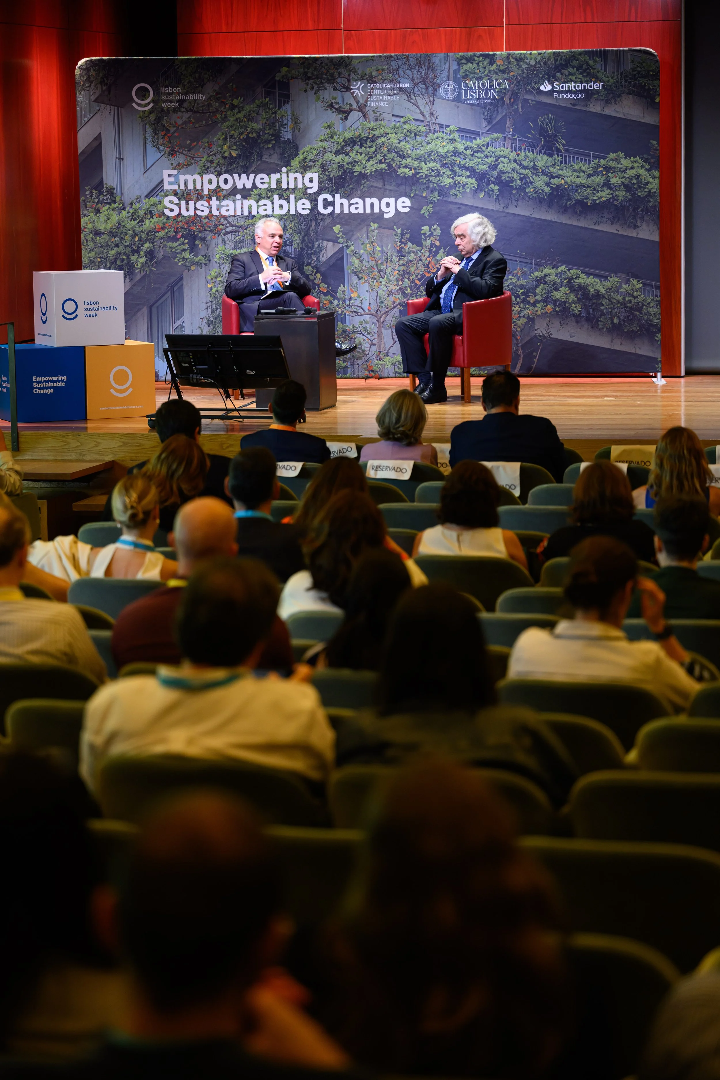 Ernest Moniz and Bernardo Ivo Cruz talk at Lisbon Sustainability Week by Center for Sustainable Finance at Católica-Lisbon