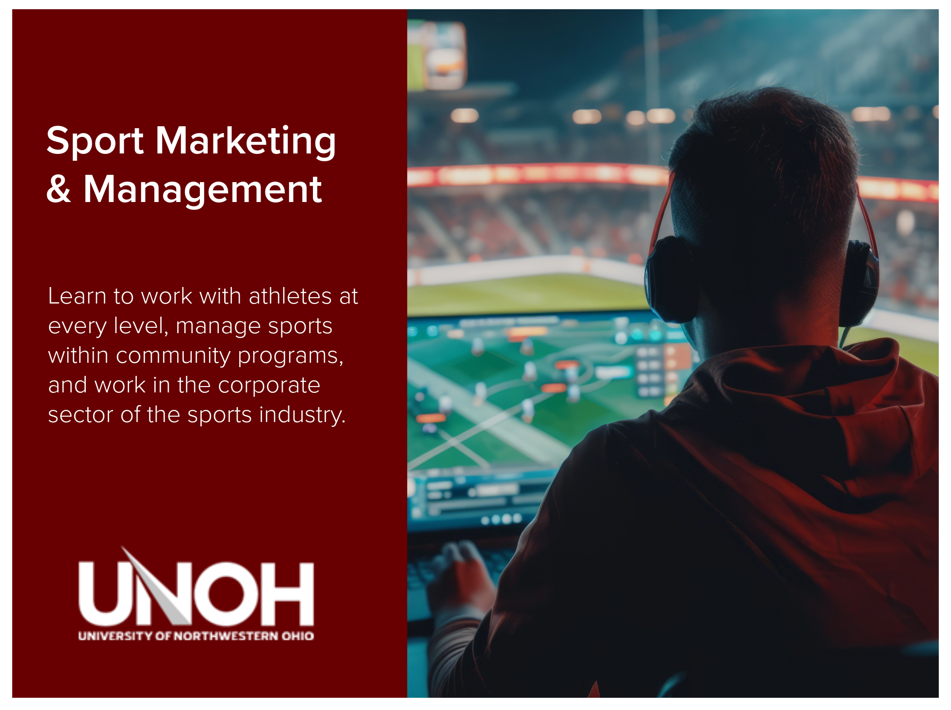 Sport Marketing and Management program at the University of Northwestern Ohio allows students to learn to work with athletes at every level, manage sports within community programs, and work in the corporate sector of the sports industry.  Image of a