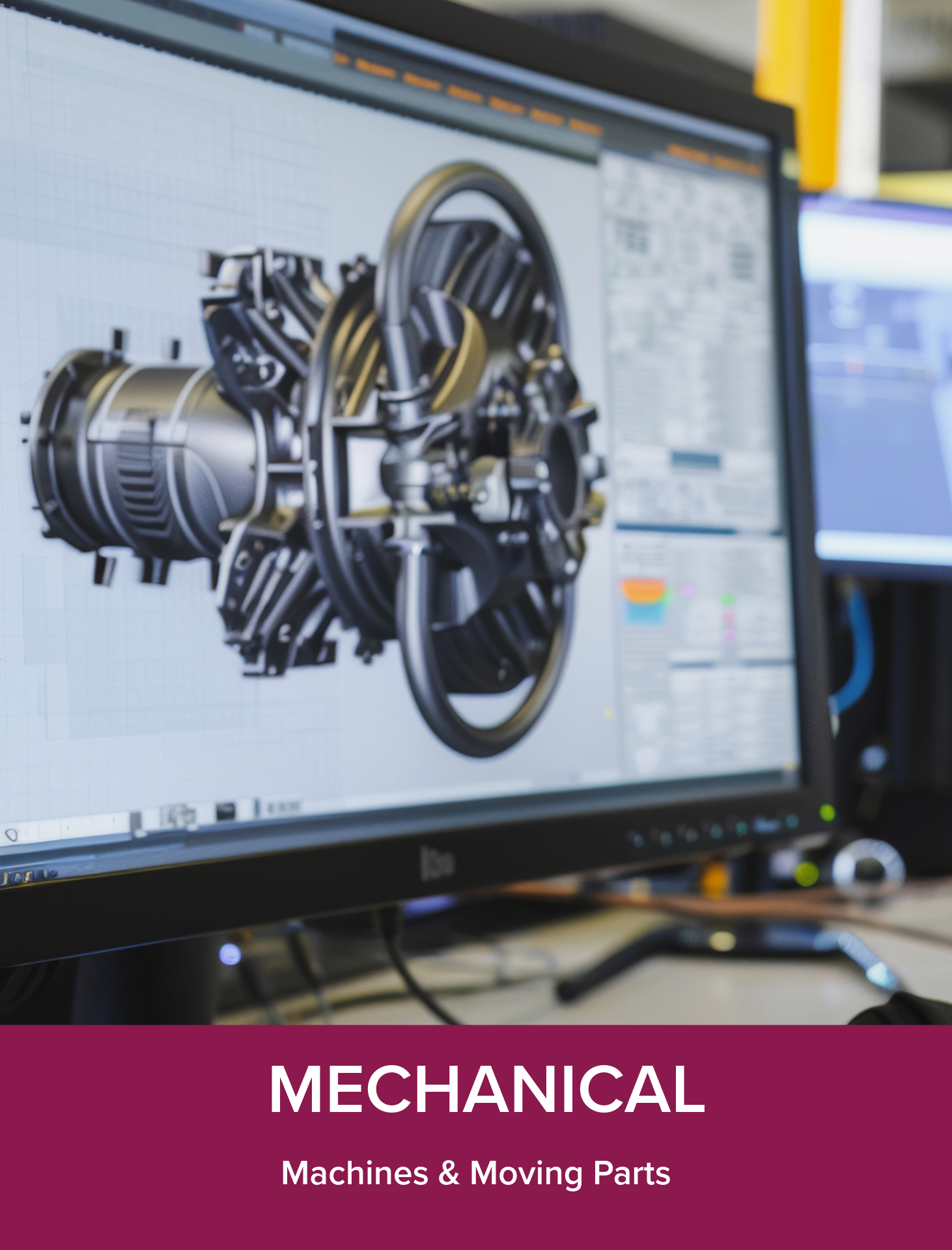 Computer screen displaying a detailed 3D model of a mechanical component.