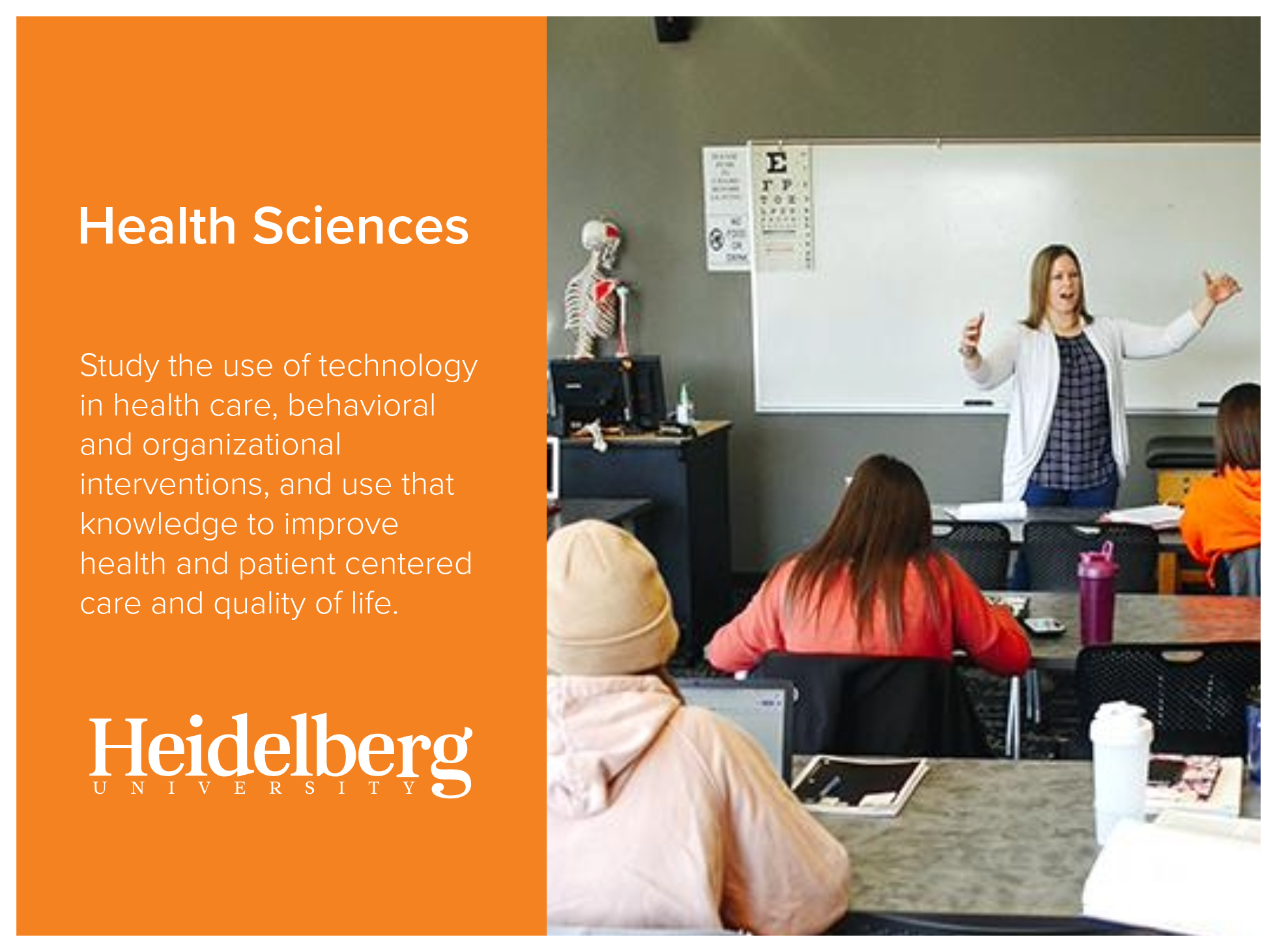 Health Sciences program at Heidelberg University allows students to study the use of technology in health care, behavioral and organizational interventions, and use that knowledge to improve health and patient centered care and quality of life. Image