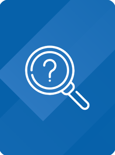 Icon of a magnifying glass with a question mark inside it over a blue background.