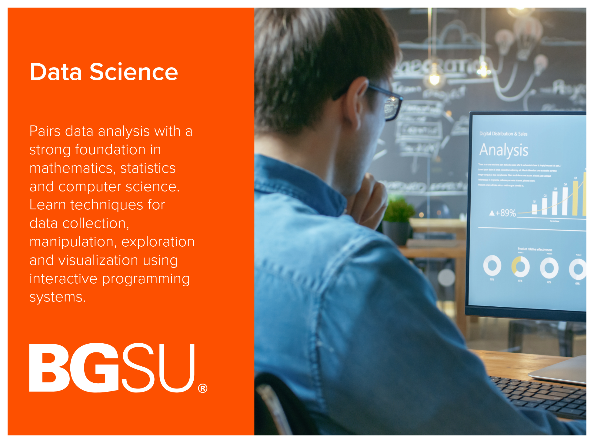 Data Science program at Bowling Green State University pairs data analysis with a strong foundation in mathematics, statistics and computer science. Learn techniques for data collection, manipulation, exploration and visualization using interactive p