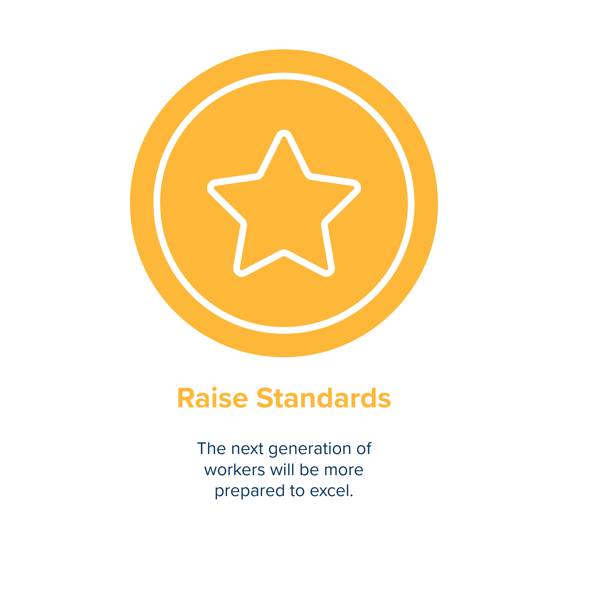 Gold medal with a black outline of a star in the center, and the words 'Raise Standards' below it. The background of the image is black.