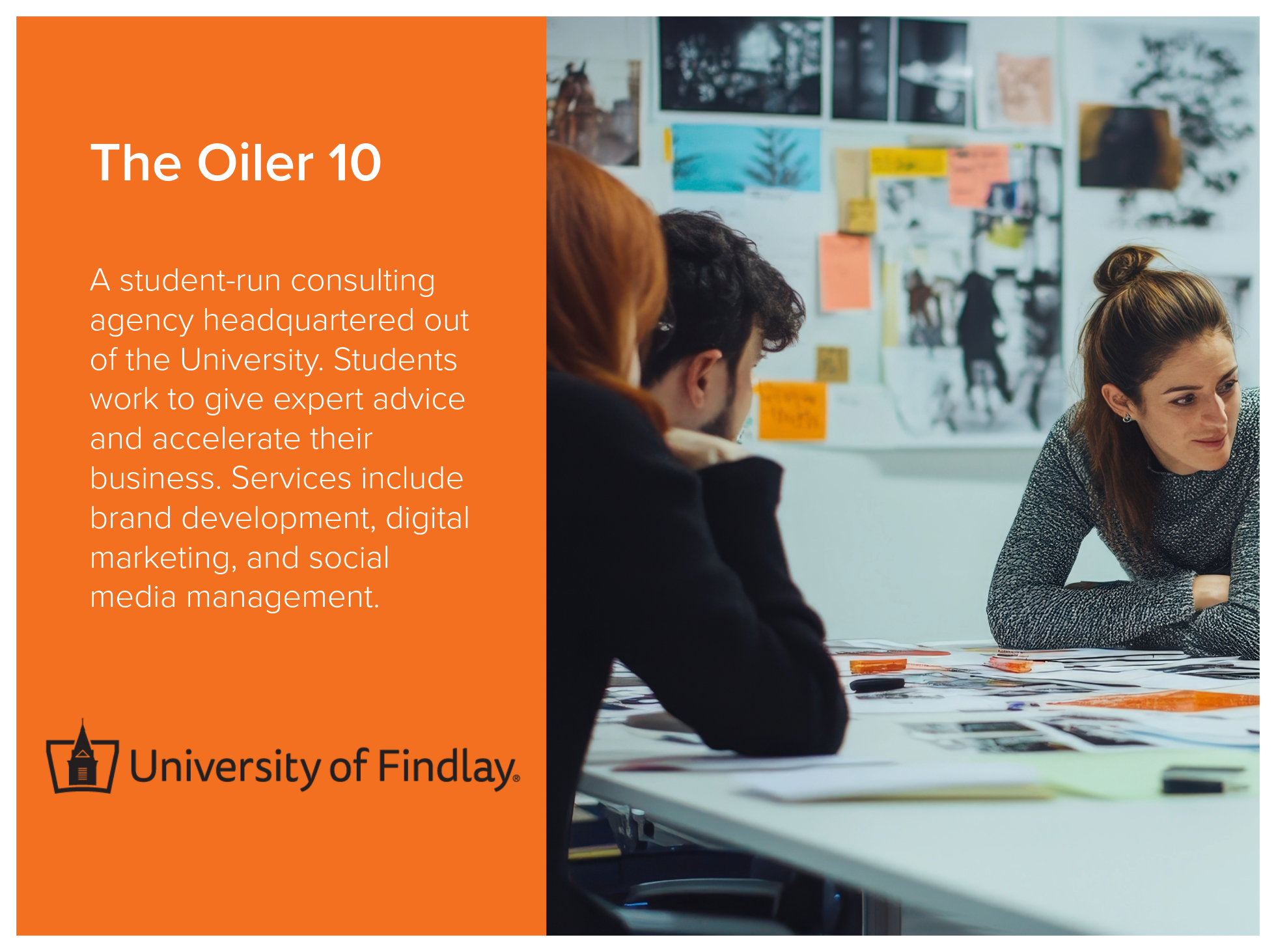 Students collaborating around a workstation for the Oiler10 program at University of Findlay.