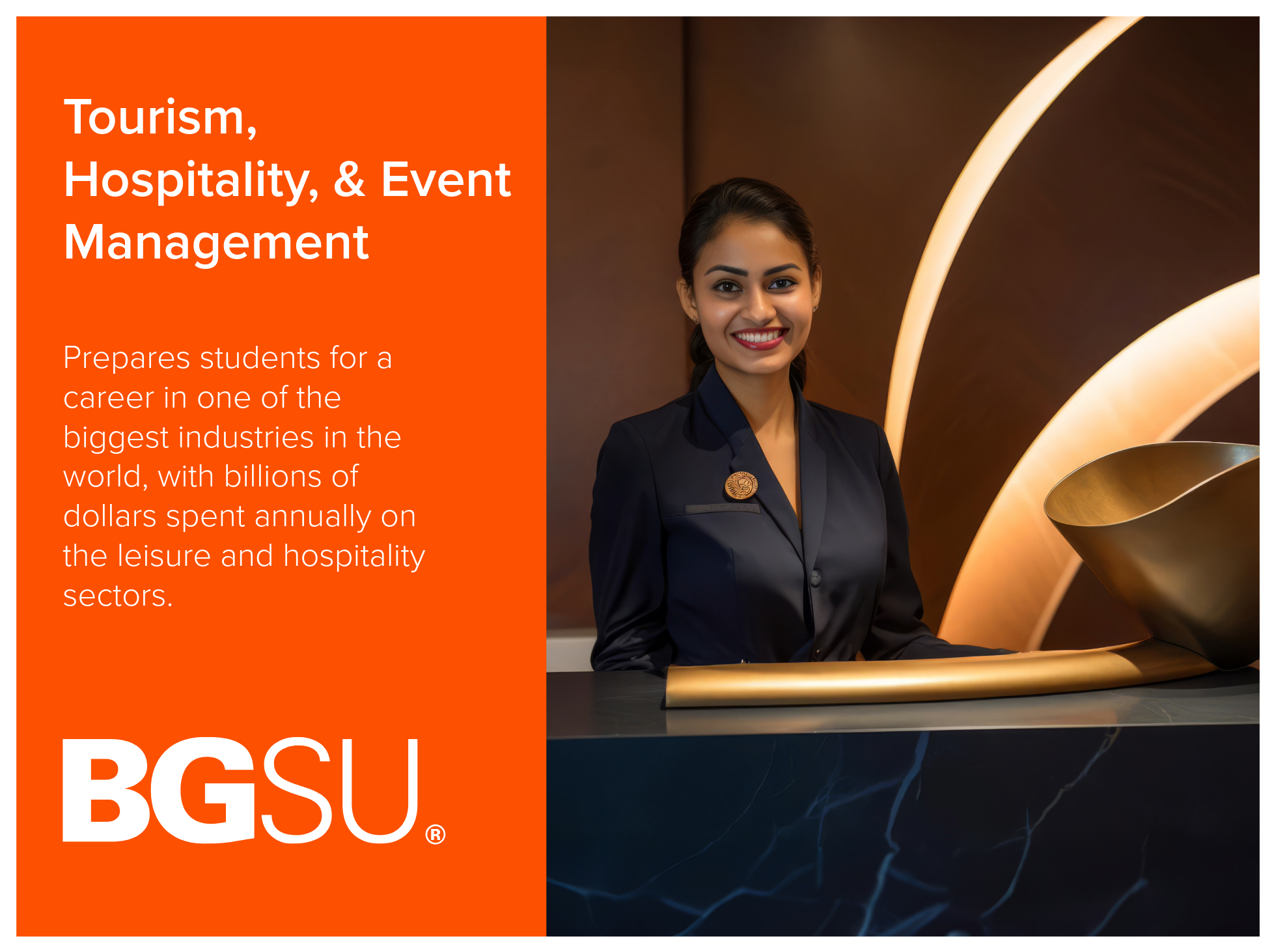 Tourism, Hospitality, and Event Management program at Bowling Green State University prepares students for a career in one of the biggest industries in the world, with billions of dollars spent annually on the leisure and hospitality sectors. Image o