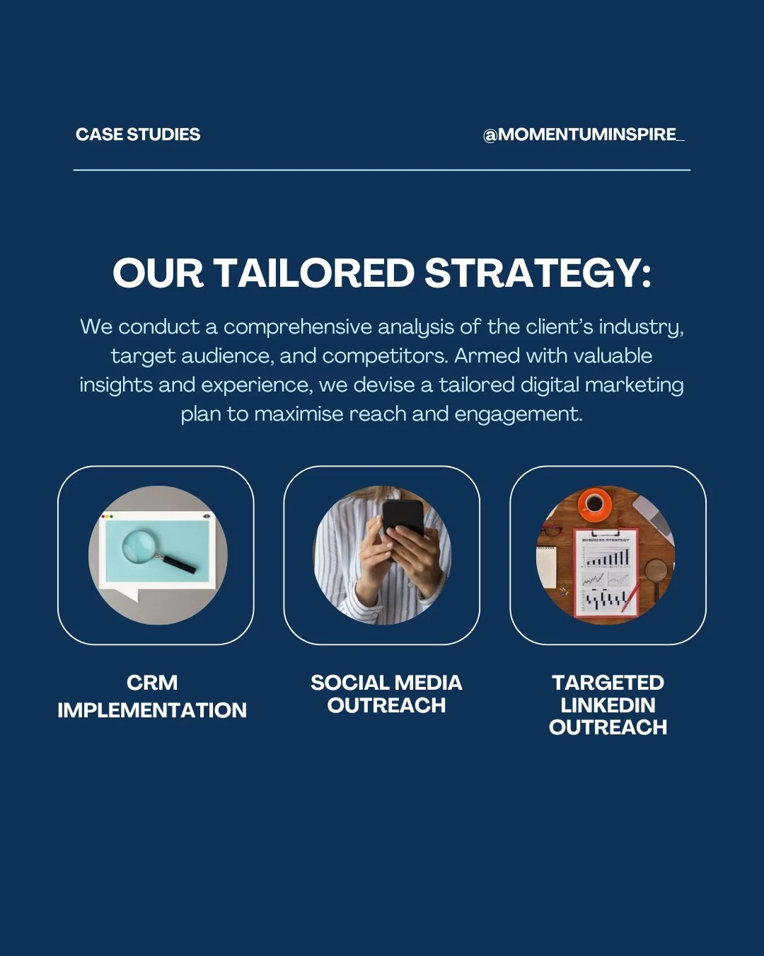Every business is different.

That is why Momentum Inspire starts with a deep understanding of the client&rsquo;s industry, audience and competitive landscape.
Through detailed analysis we identify the opportunities that matter most and design a tail
