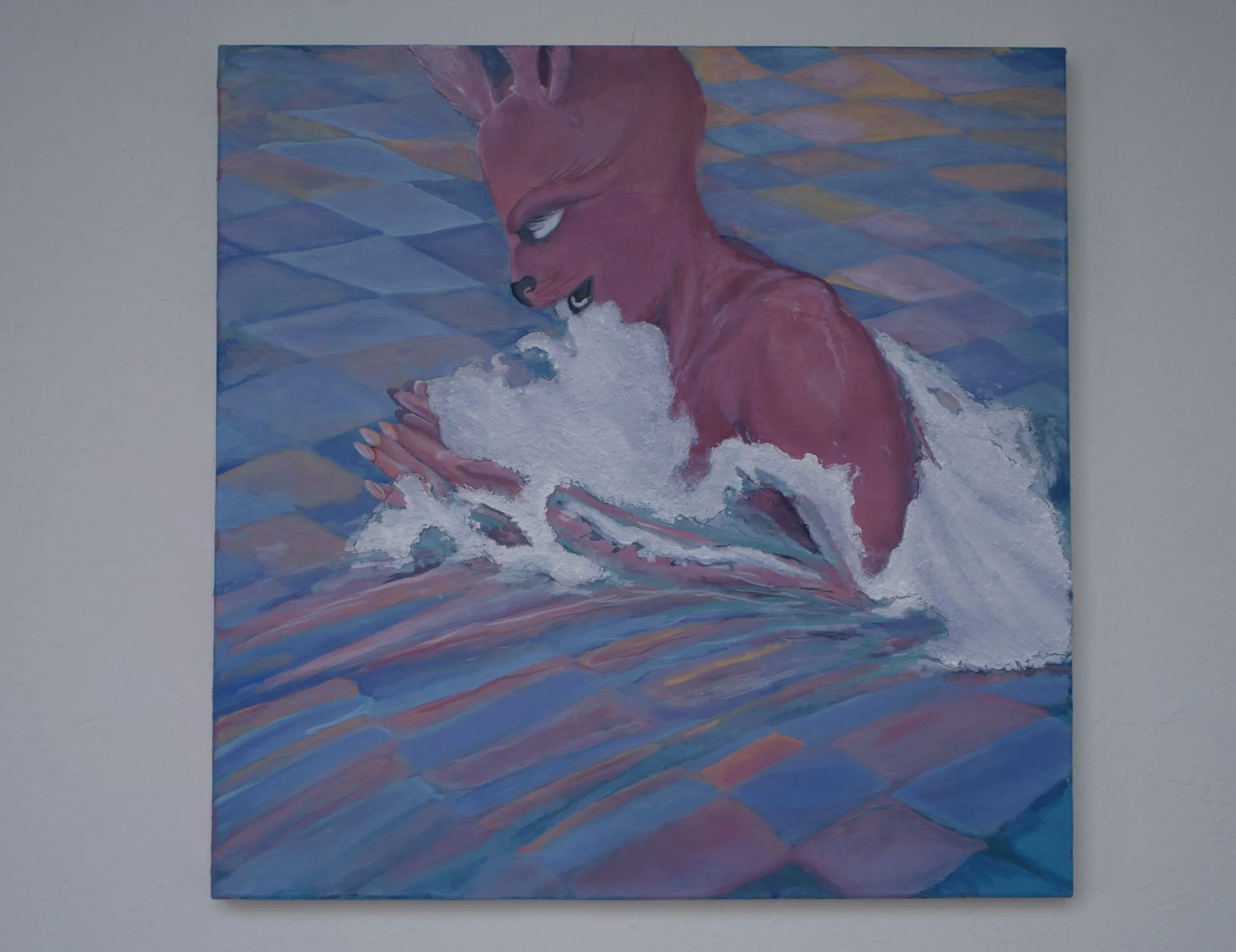 Installation view of “Beast Mode” by Sarah Rozell White, oil painting displayed on a gallery wall.