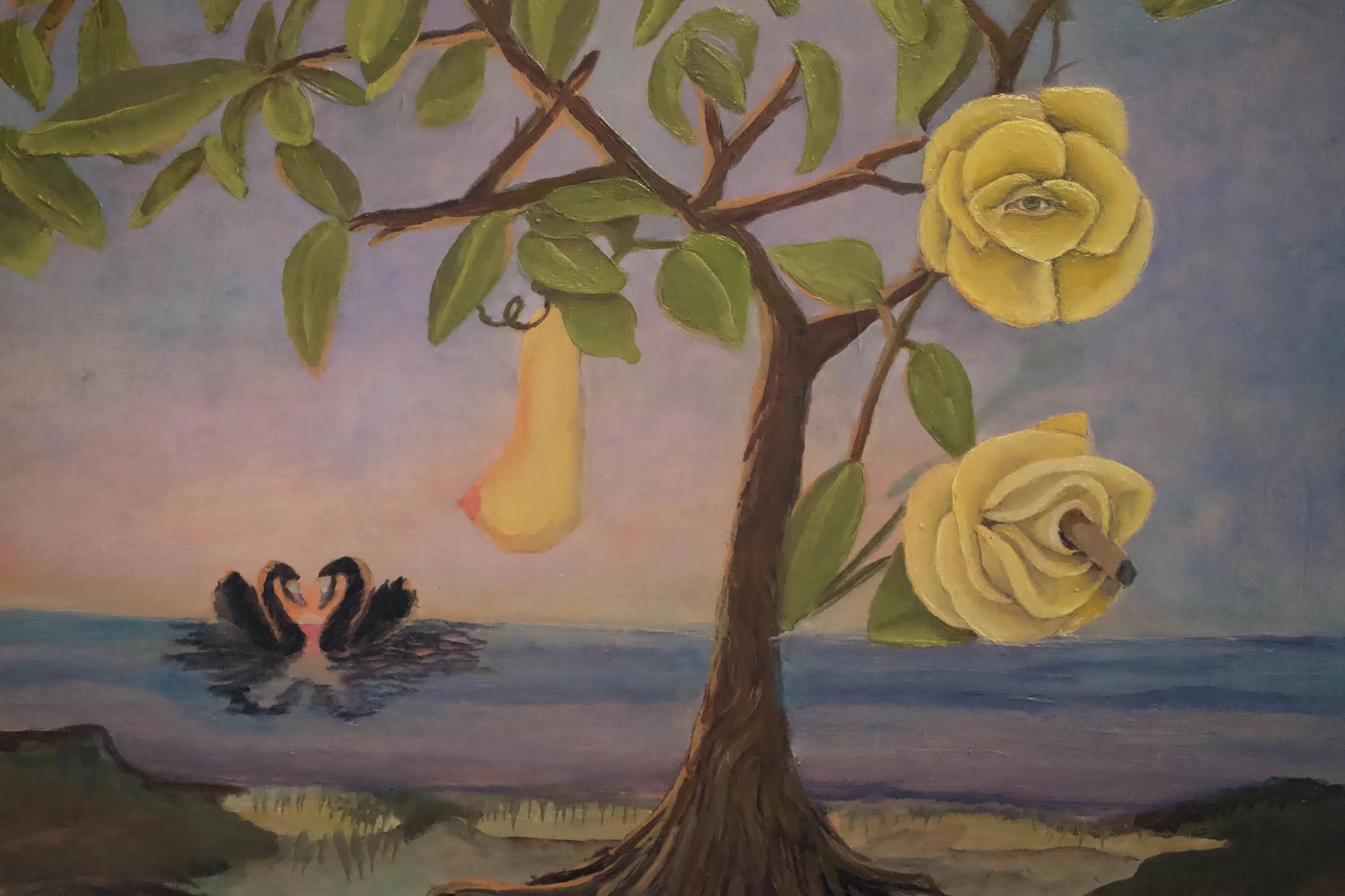 Installation view of “Delineated Wetlands” in North Carolina by Sarah Rozell White, oil painting displayed on a gallery wall.