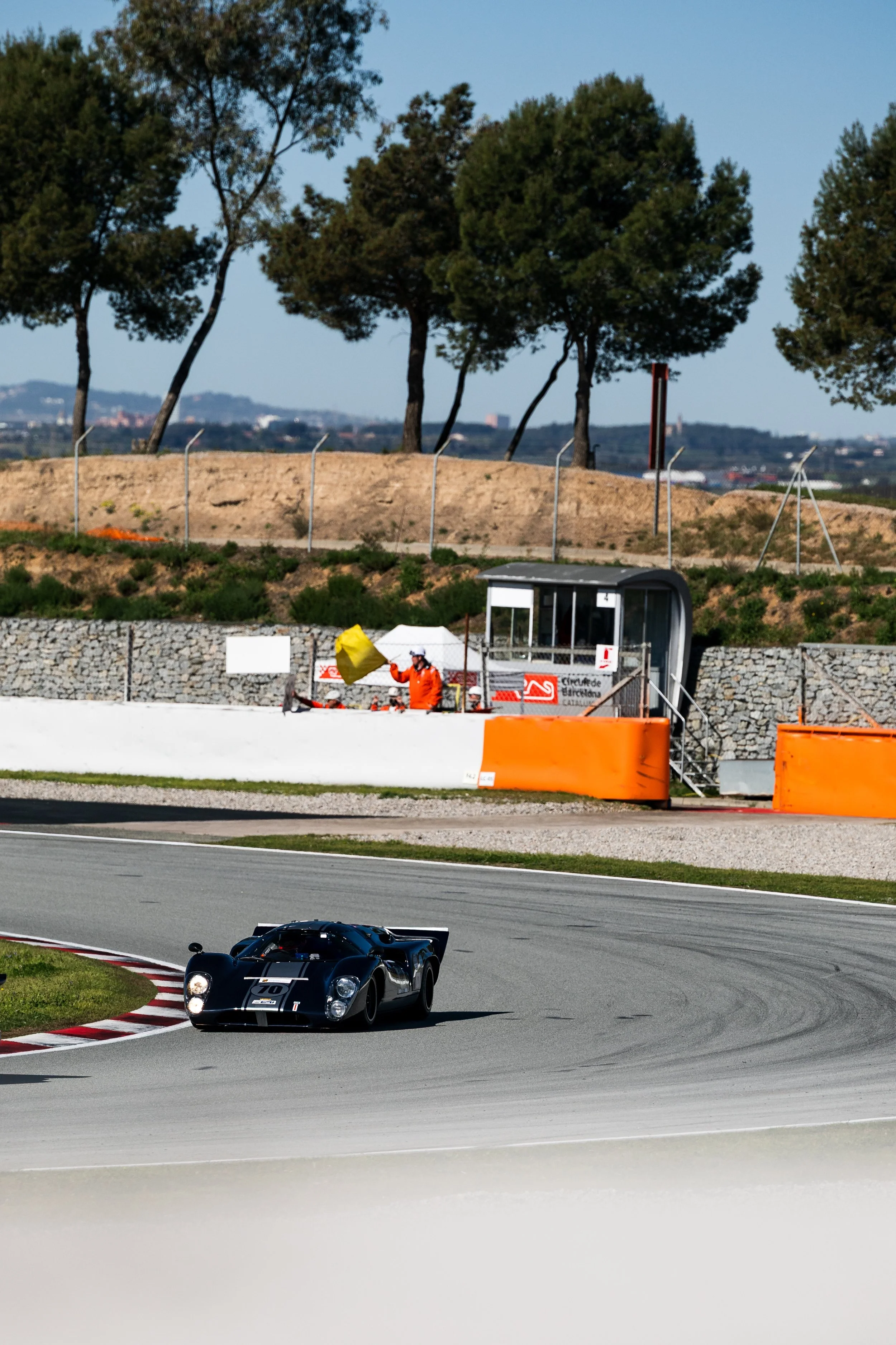 Under yellow. The T70 through the infield complex, Circuit de Barcelona-Catalunya.