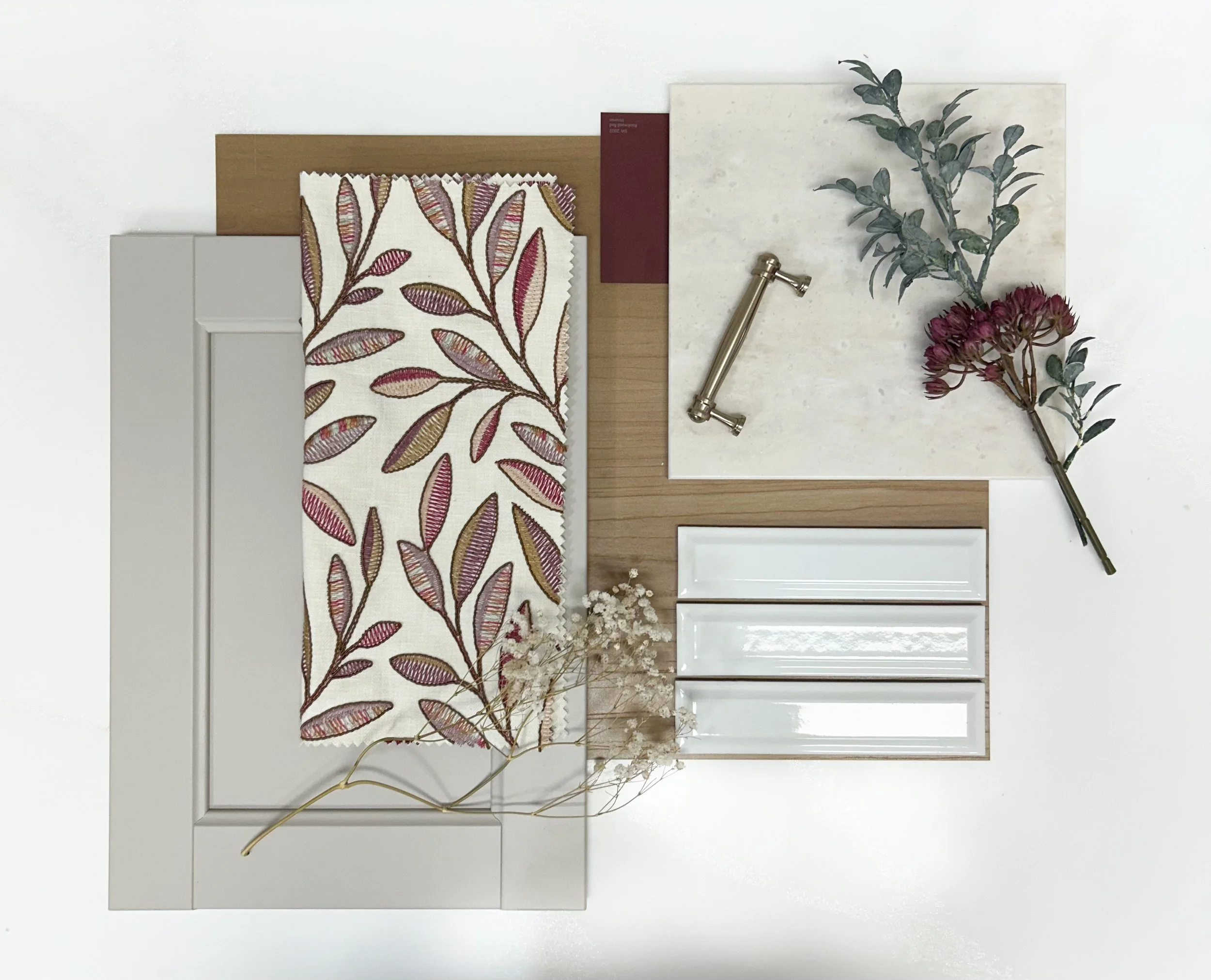 This flat lay was created because I was drawn to the fabric. Challenging myself to create a lay from one central piece, I tried to picture a room that would have that fabric incorporated in it, and then filled in the supporting pieces.  