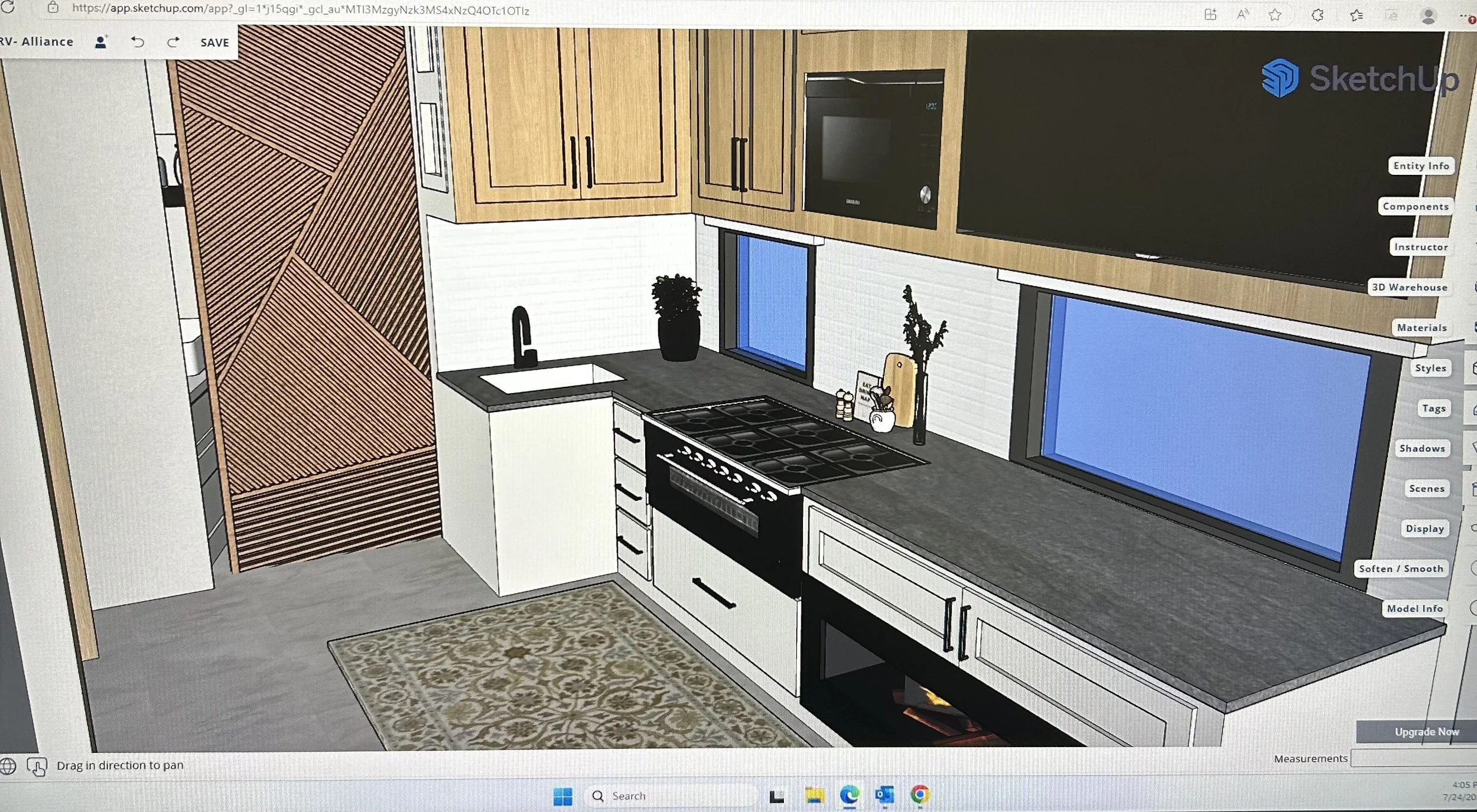 Created on SketchUp- This is another view of the kitchen for the RV I created. 