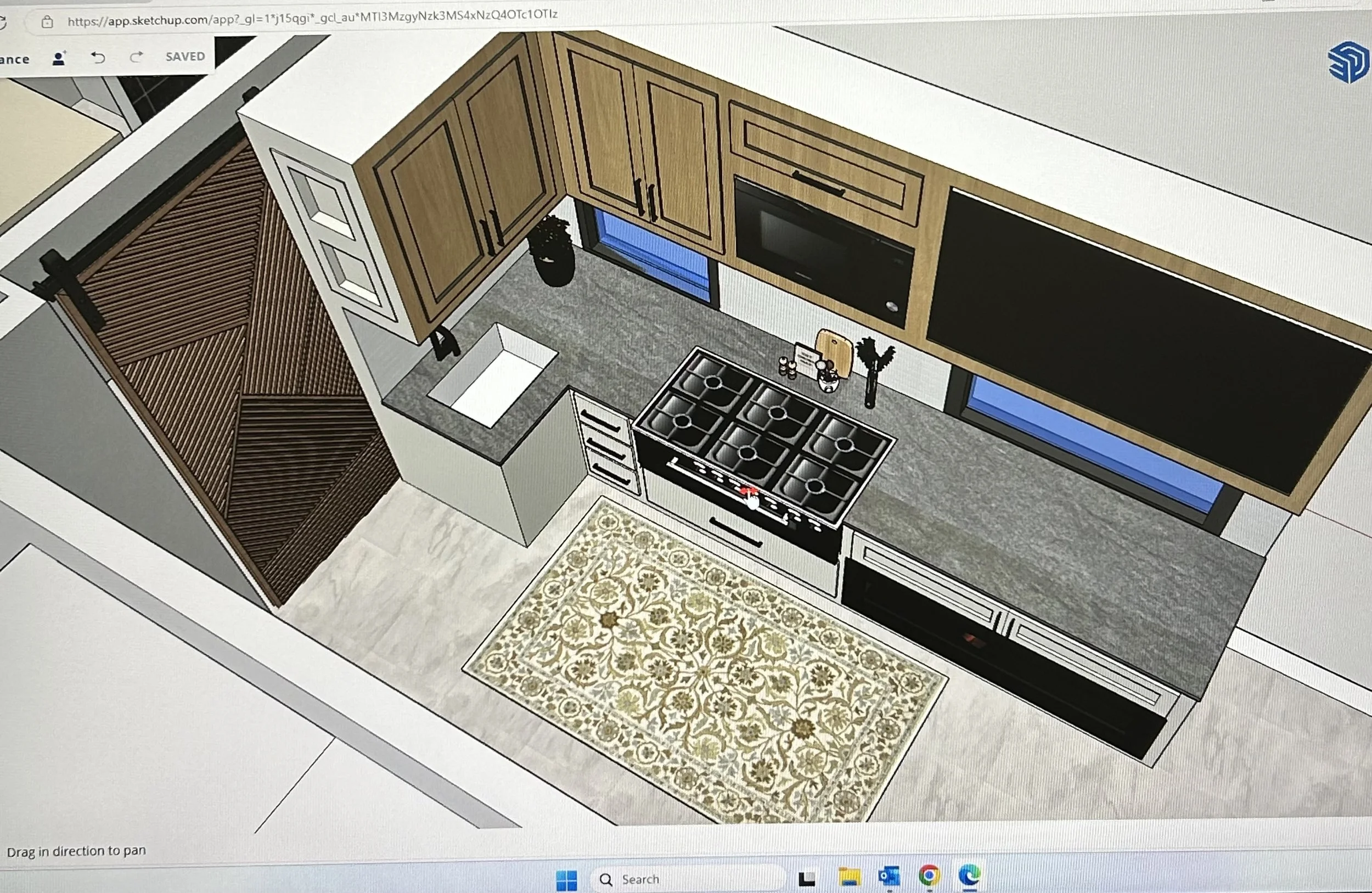 Created on SketchUp- This was a fully designed RV that I constructed on SketchUp. All of the cabinets were drawn out line by line. The only imported objects in this RV are the decor pieces and things like the oven and fireplace. 