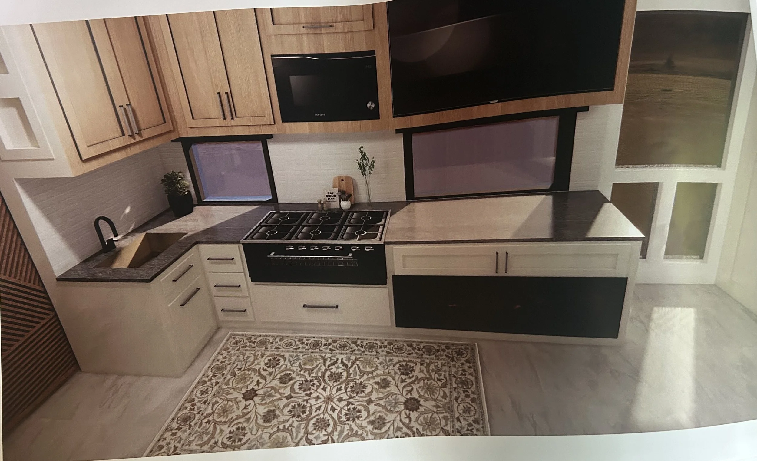 Created using Enscape- To make the RV kitchen design look more realistic, I ran the RV through Enscape. This allowed me to play around with lighting. 