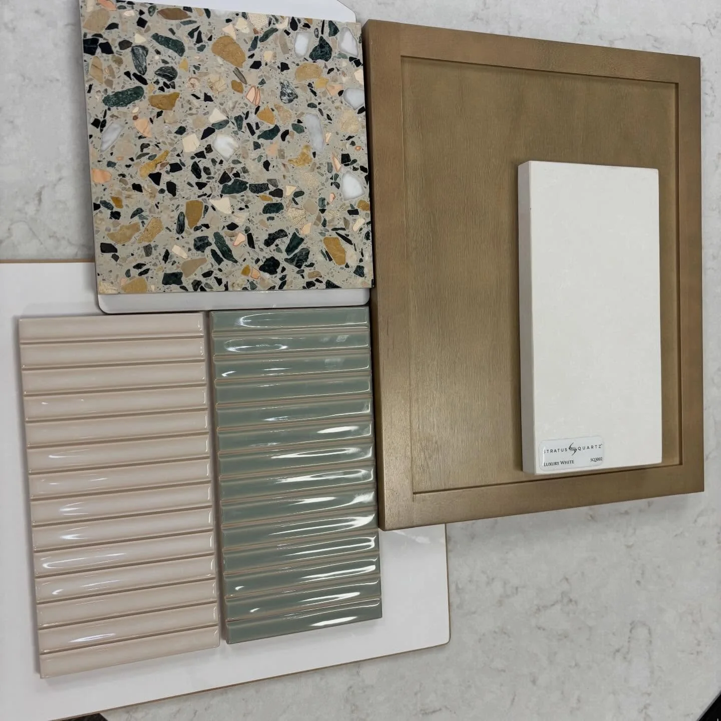 Selection days might seem a bit daunting, but we have a process to keep the overwhelm at bay. And when you&rsquo;re willing to take a few risks, they can be so fun! Today, Julia helped her client select a terrazzo floor tile, light wood Legend cabine