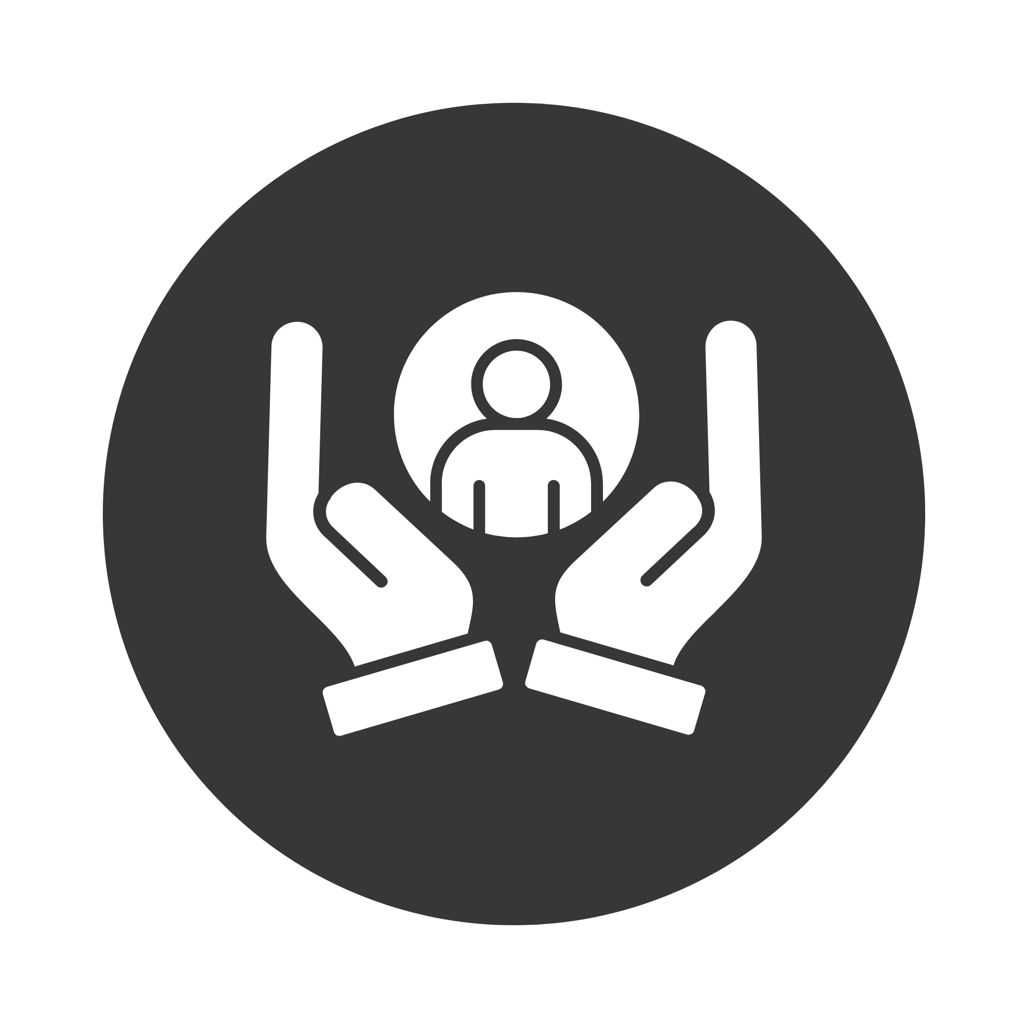 Icon of two hands forming a protective gesture around a person, symbolizing care or support.