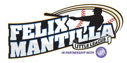 Logo for Felix Mantilla Little League featuring a baseball player silhouette swinging a bat.