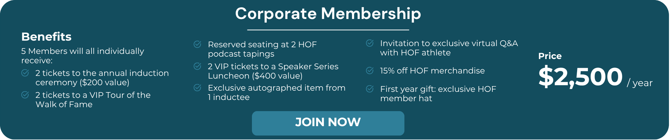 Details of a corporate membership offer including benefits, price, and a join button.
