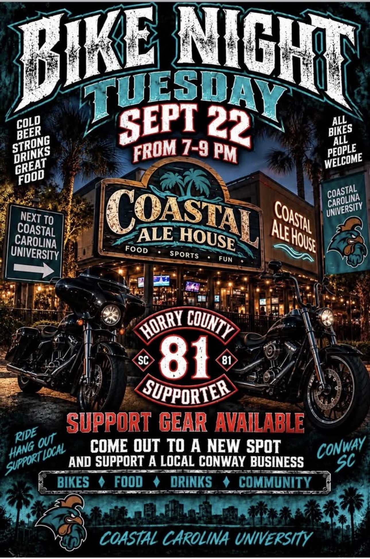 Bike Night Coastal Ale house in Conway 