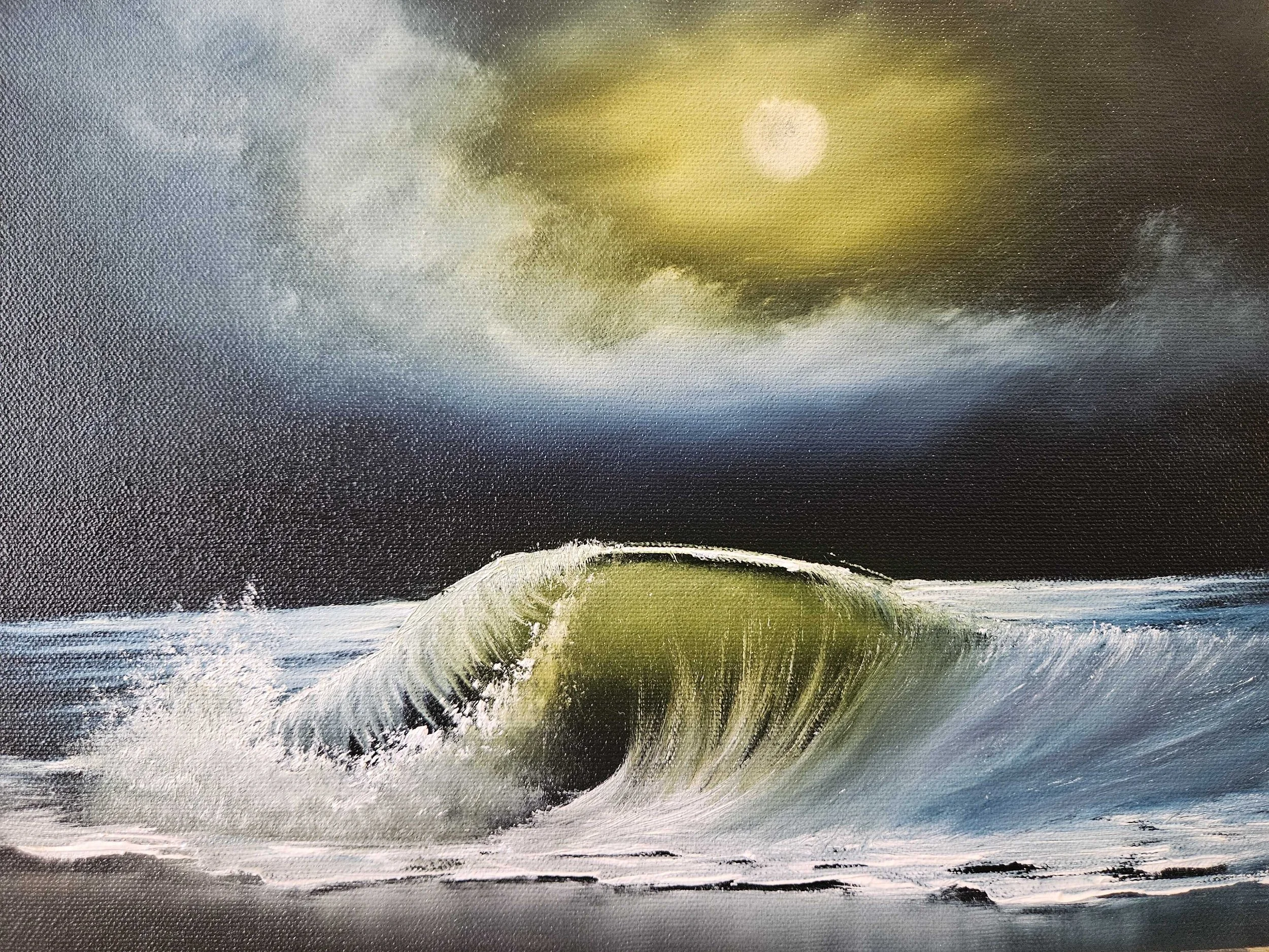9x12 Oil on Canvas "Moonlit Wave #1"