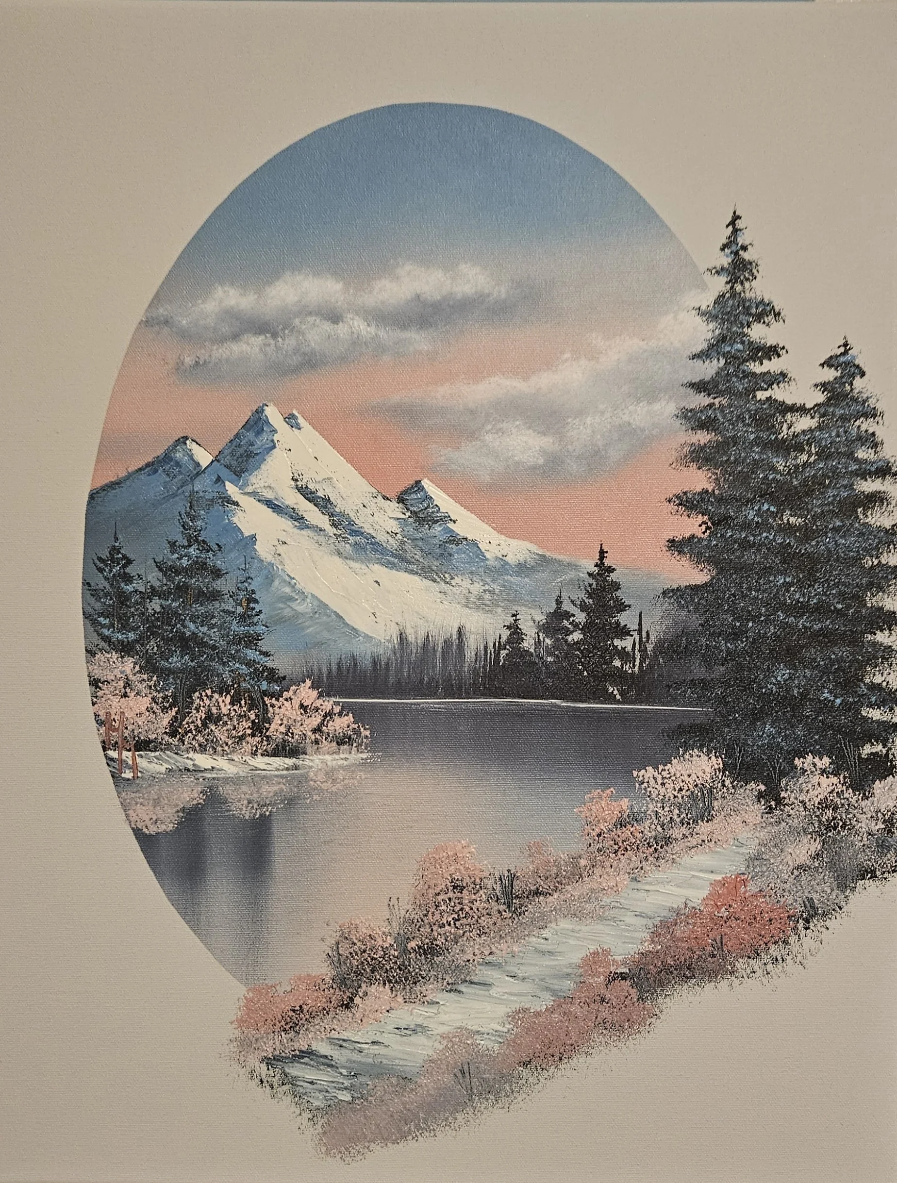 16x20 Oil on Canvas "Winter Mountain Oval"