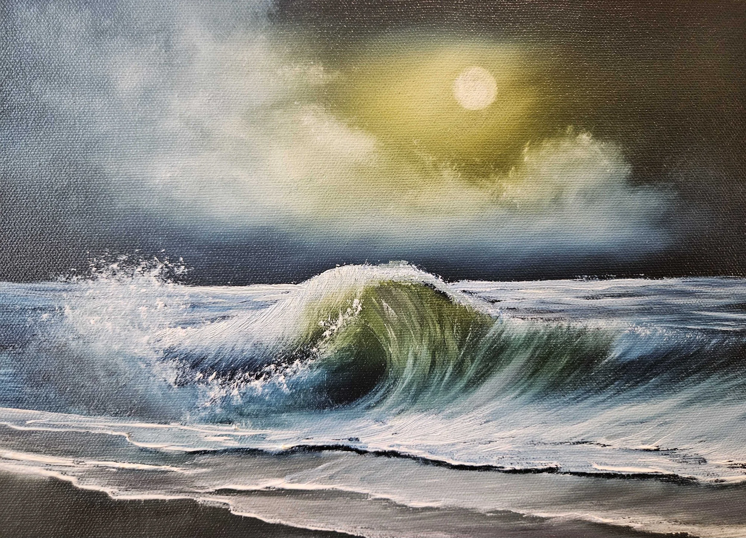 9x12 Oil on Canvas "Moonlit Wave #2"