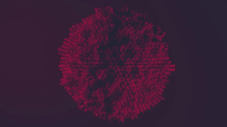 Digital artwork of a spherical, spiked, abstract object with shades of red and purple resembling software performance engine.
