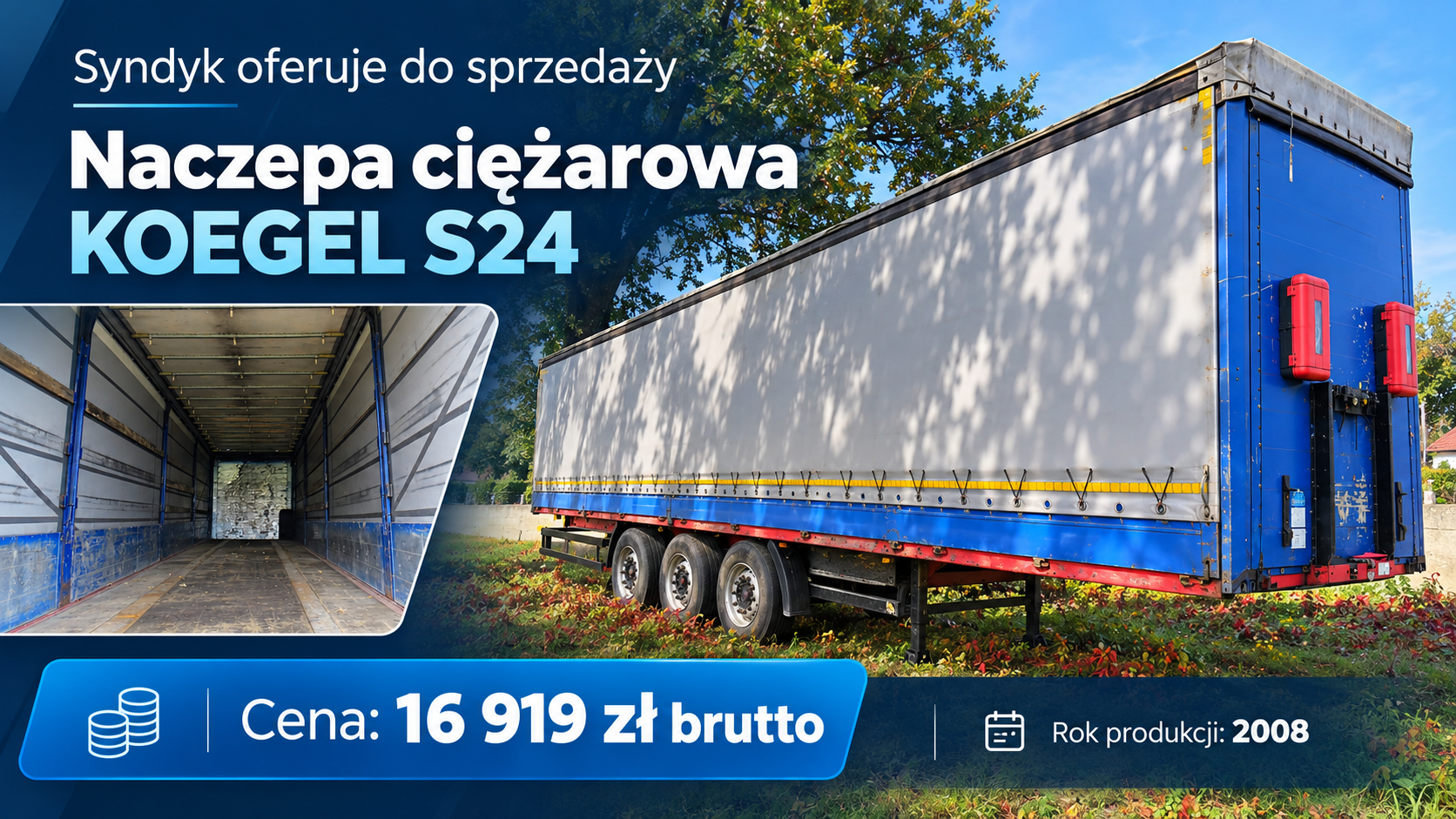 Naczepa ciężarowa KOEGEL S24 z 2008 roku oferowana do sprzedaży przez syndyka