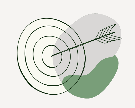 Eine Zielscheibe mit einem Pfeil, der ins Zentrum trifft, und einige dekorative Formen im Hintergrund.