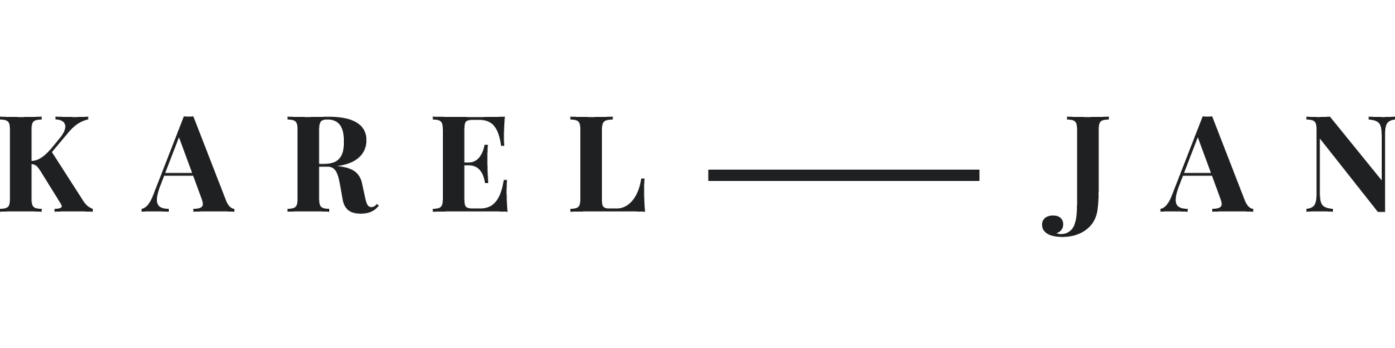 Black logo with the name 'KAREL JAN' in stylized font, with a horizontal line beneath the name.
